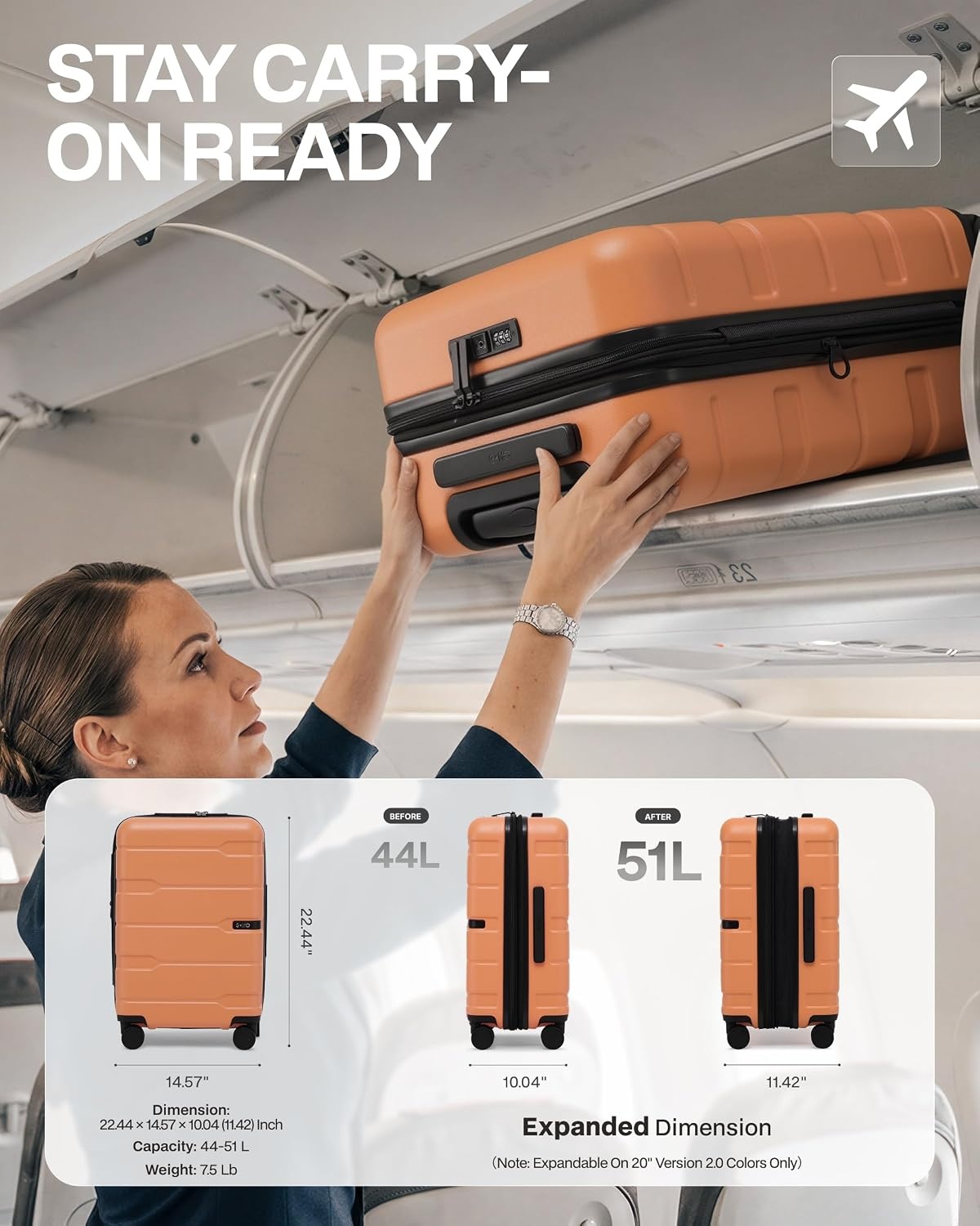 image:imageCoolife Medium Checked Luggage Hardside Suitcase with Spinner Wheels 24in Lightweight ABSPC Rolling Travel Suitcase with TSA Lock Spinner Wheels Durable Zipper CharcoalHaze Mandarin20