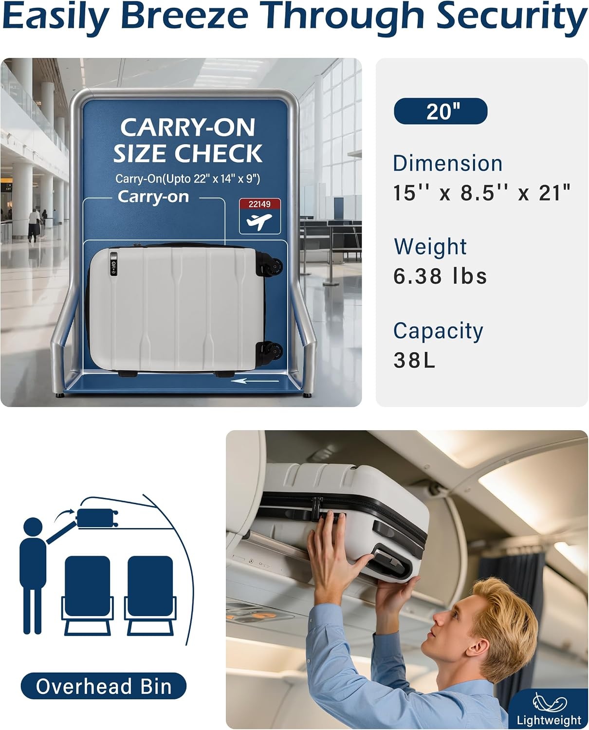 image:imageCoolife Medium Checked Luggage Hardside Suitcase with Spinner Wheels 24in Lightweight ABSPC Rolling Travel Suitcase with TSA Lock Spinner Wheels Durable Zipper CharcoalWhite