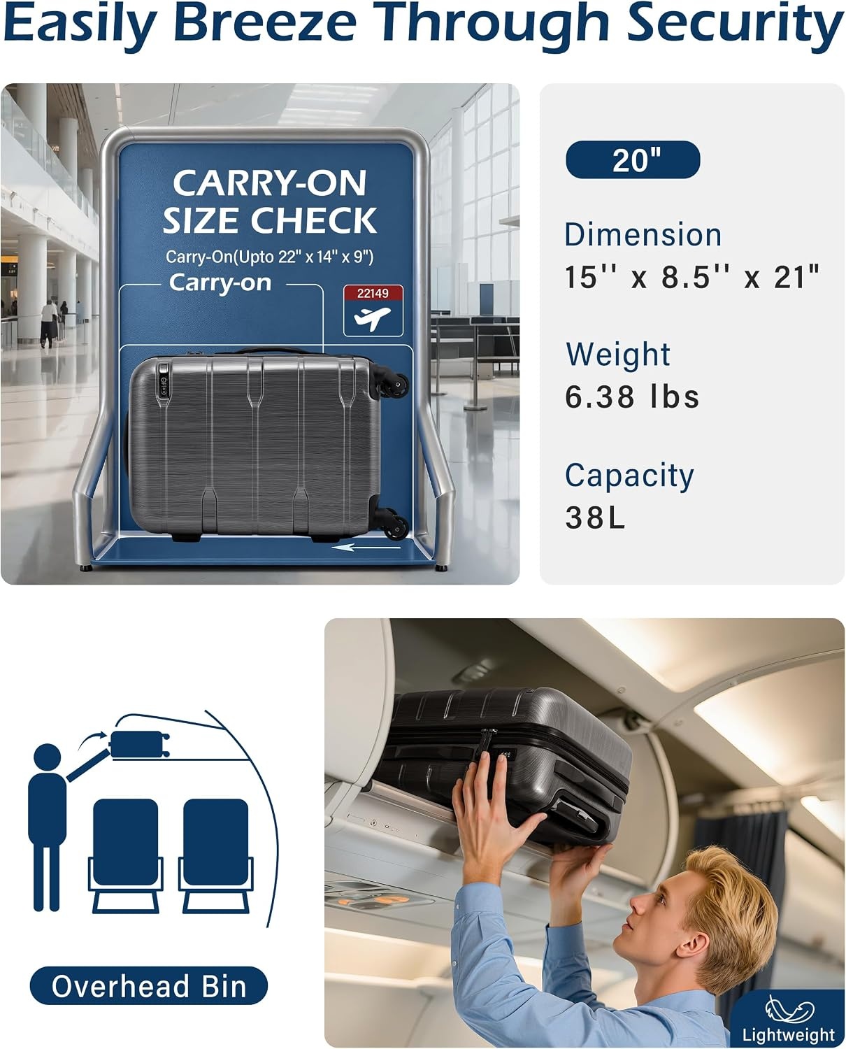 image:imageCoolife Medium Checked Luggage Hardside Suitcase with Spinner Wheels 24in Lightweight ABSPC Rolling Travel Suitcase with TSA Lock Spinner Wheels Durable Zipper CharcoalCharcoal