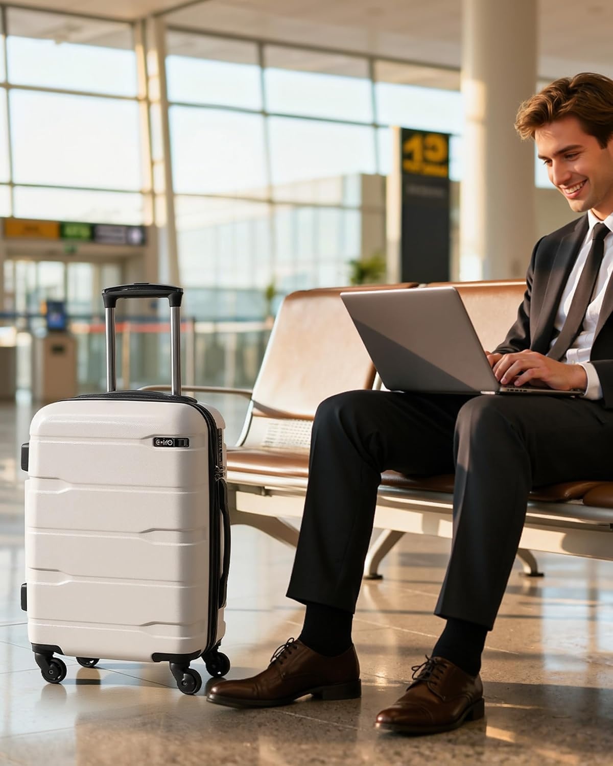 image:imageCoolife Medium Checked Luggage Hardside Suitcase with Spinner Wheels 24in Lightweight ABSPC Rolling Travel Suitcase with TSA Lock Spinner Wheels Durable Zipper CharcoalWhite