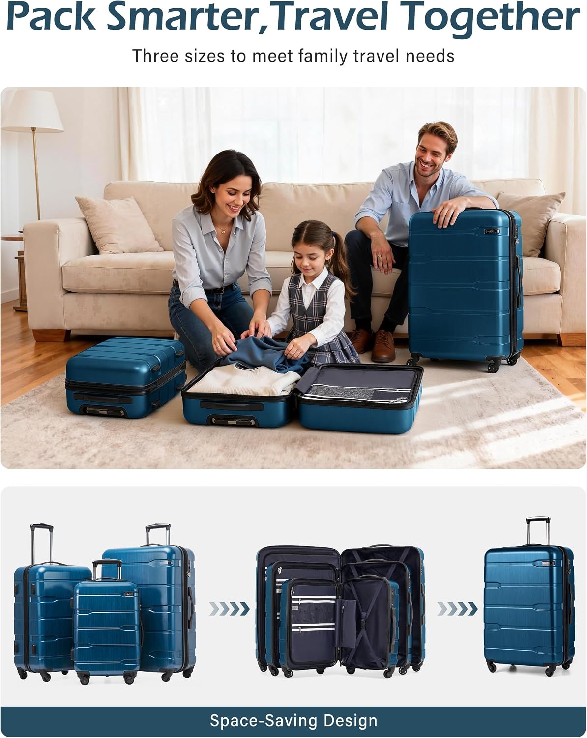 image:imageCoolife Medium Checked Luggage Hardside Suitcase with Spinner Wheels 24in Lightweight ABSPC Rolling Travel Suitcase with TSA Lock Spinner Wheels Durable Zipper CharcoalCaribbean Blue