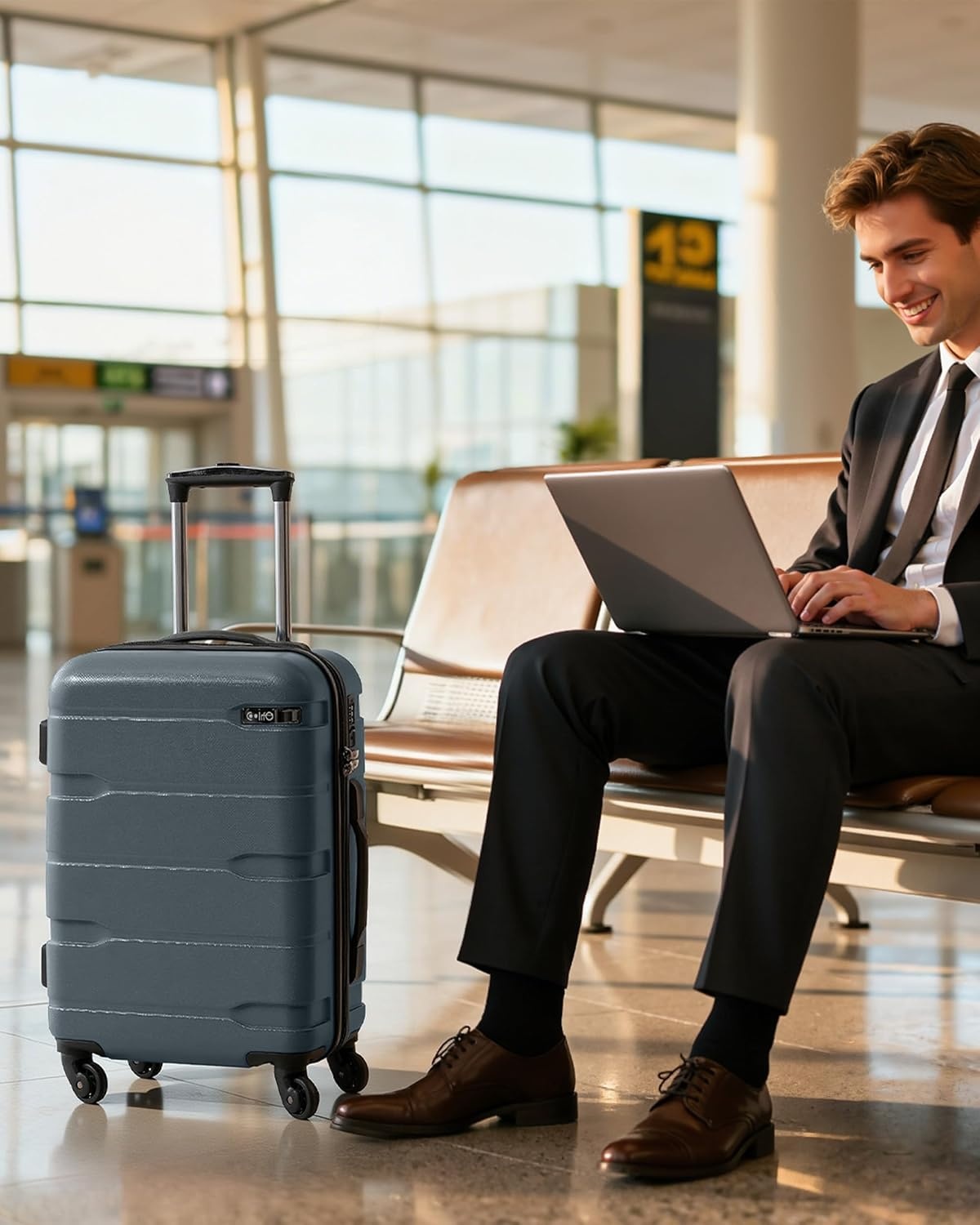 image:imageCoolife Medium Checked Luggage Hardside Suitcase with Spinner Wheels 24in Lightweight ABSPC Rolling Travel Suitcase with TSA Lock Spinner Wheels Durable Zipper CharcoalTeal