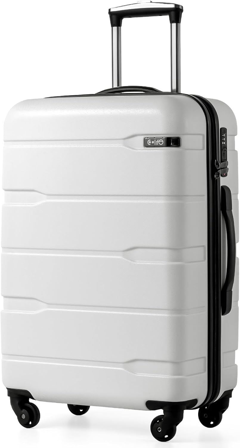 image:imageCoolife Medium Checked Luggage Hardside Suitcase with Spinner Wheels 24in Lightweight ABSPC Rolling Travel Suitcase with TSA Lock Spinner Wheels Durable Zipper CharcoalWhite