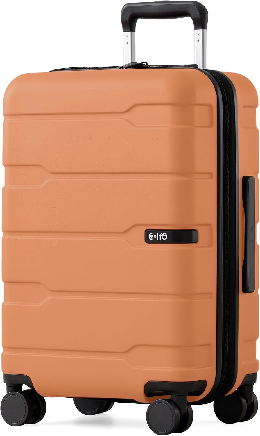 image:imageCoolife Medium Checked Luggage Hardside Suitcase with Spinner Wheels 24in Lightweight ABSPC Rolling Travel Suitcase with TSA Lock Spinner Wheels Durable Zipper CharcoalHaze Mandarin20