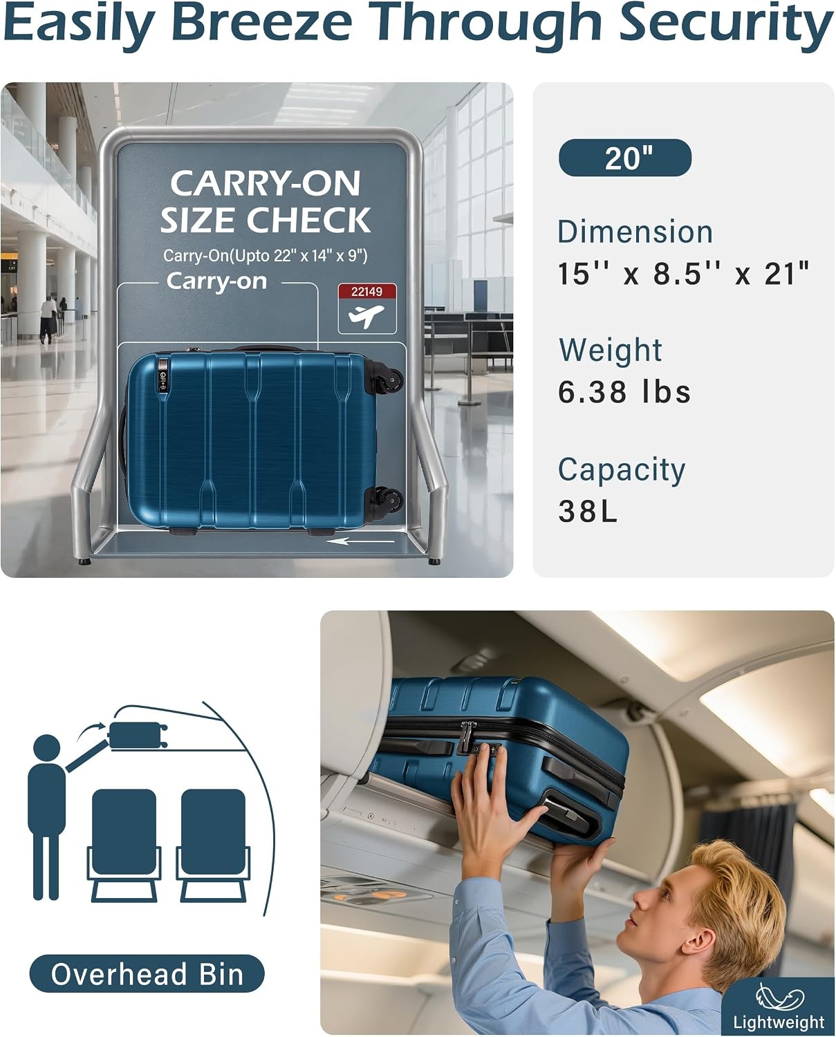 image:imageCoolife Medium Checked Luggage Hardside Suitcase with Spinner Wheels 24in Lightweight ABSPC Rolling Travel Suitcase with TSA Lock Spinner Wheels Durable Zipper CharcoalCaribbean Blue