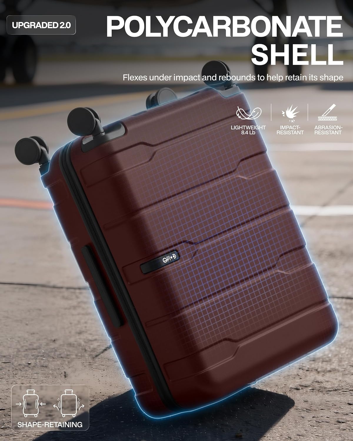 image:imageCoolife Medium Checked Luggage Hardside Suitcase with Spinner Wheels 24in Lightweight ABSPC Rolling Travel Suitcase with TSA Lock Spinner Wheels Durable Zipper CharcoalWine Red20