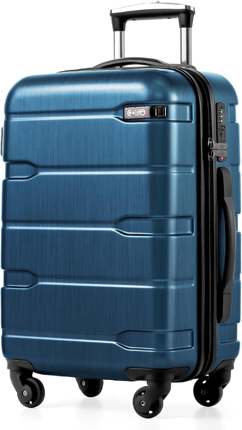 image:imageCoolife Medium Checked Luggage Hardside Suitcase with Spinner Wheels 24in Lightweight ABSPC Rolling Travel Suitcase with TSA Lock Spinner Wheels Durable Zipper CharcoalCaribbean Blue