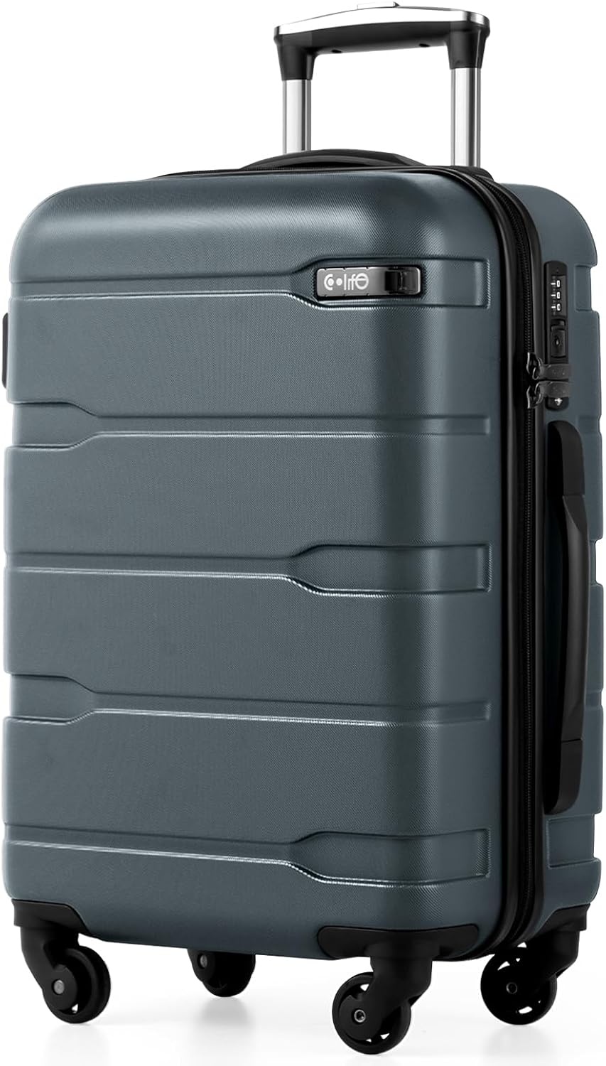 image:imageCoolife Medium Checked Luggage Hardside Suitcase with Spinner Wheels 24in Lightweight ABSPC Rolling Travel Suitcase with TSA Lock Spinner Wheels Durable Zipper CharcoalTeal