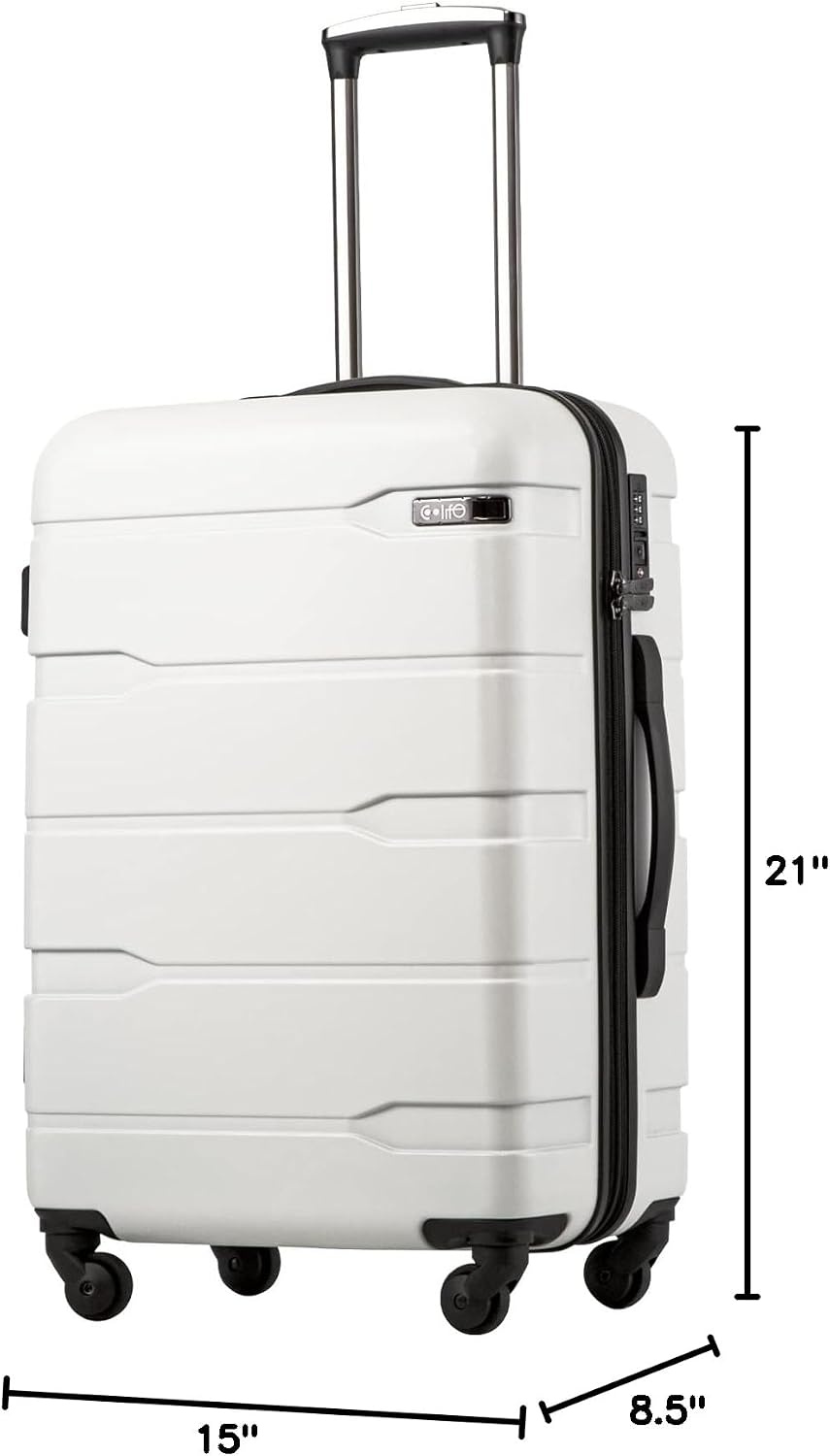 image:imageCoolife Medium Checked Luggage Hardside Suitcase with Spinner Wheels 24in Lightweight ABSPC Rolling Travel Suitcase with TSA Lock Spinner Wheels Durable Zipper CharcoalWhite