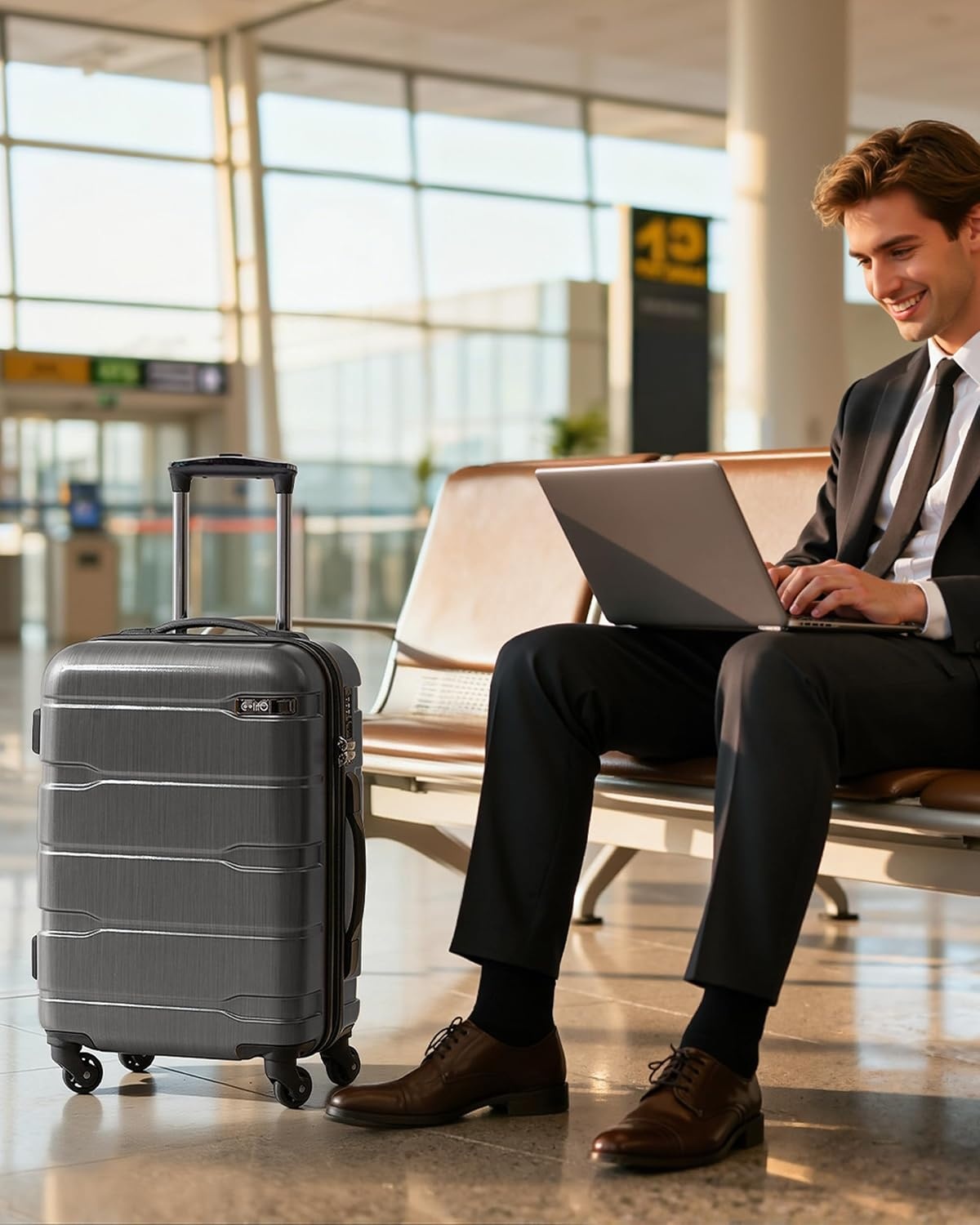image:imageCoolife Medium Checked Luggage Hardside Suitcase with Spinner Wheels 24in Lightweight ABSPC Rolling Travel Suitcase with TSA Lock Spinner Wheels Durable Zipper CharcoalCharcoal
