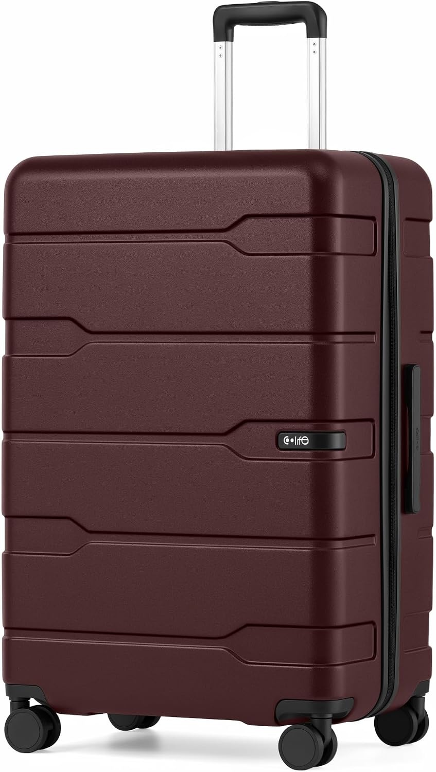 image:imageCoolife Medium Checked Luggage Hardside Suitcase with Spinner Wheels 24in Lightweight ABSPC Rolling Travel Suitcase with TSA Lock Spinner Wheels Durable Zipper CharcoalWine Red20