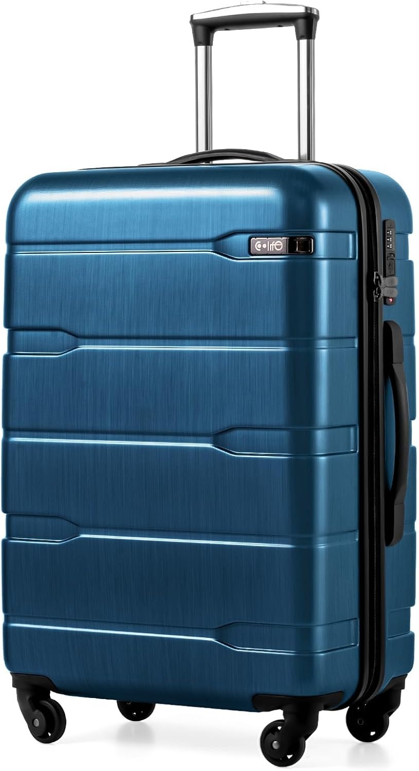 image:imageCoolife Medium Checked Luggage Hardside Suitcase with Spinner Wheels 24in Lightweight ABSPC Rolling Travel Suitcase with TSA Lock Spinner Wheels Durable Zipper CharcoalCaribbean Blue