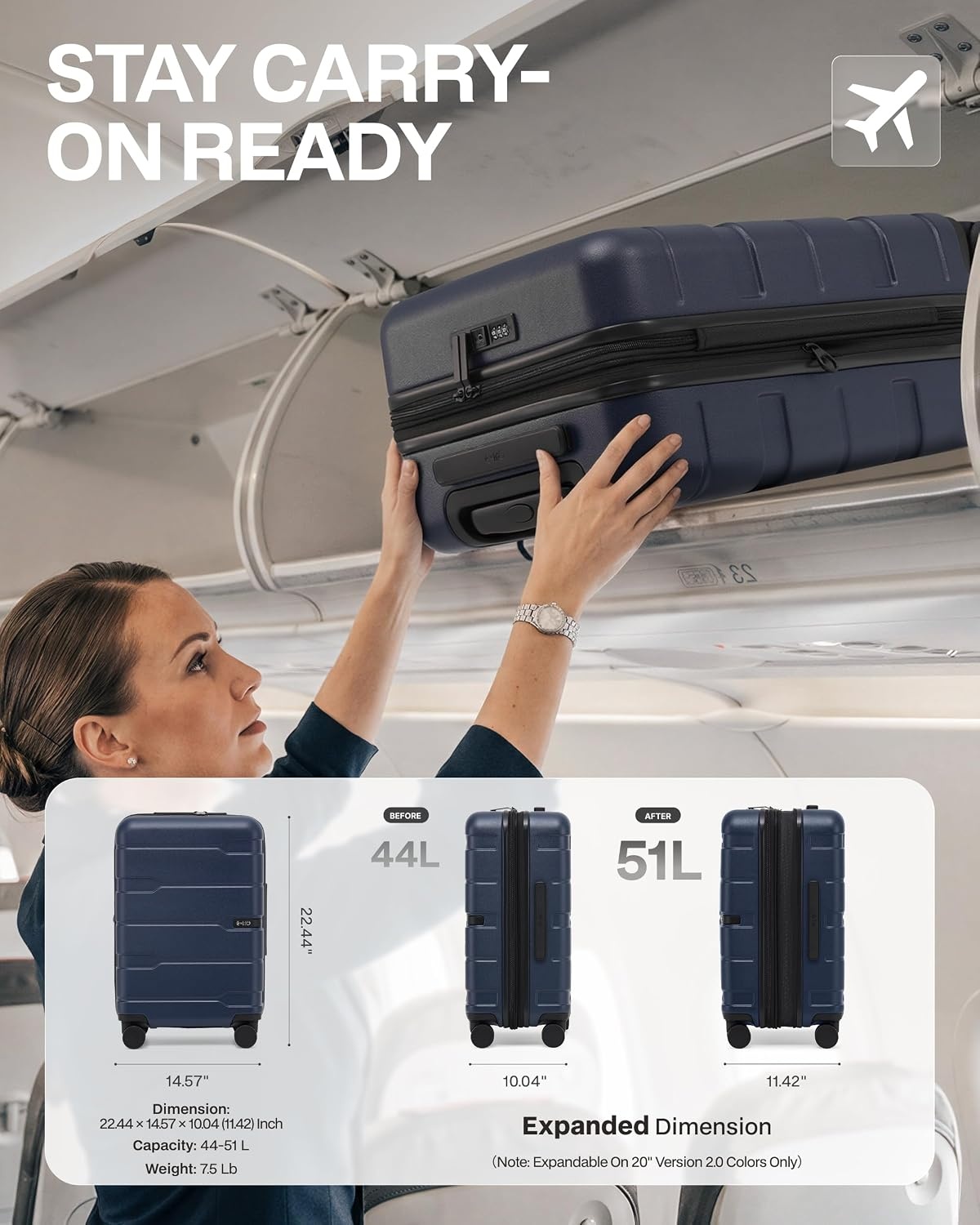 image:imageCoolife Medium Checked Luggage Hardside Suitcase with Spinner Wheels 24in Lightweight ABSPC Rolling Travel Suitcase with TSA Lock Spinner Wheels Durable Zipper CharcoalInk Navy20