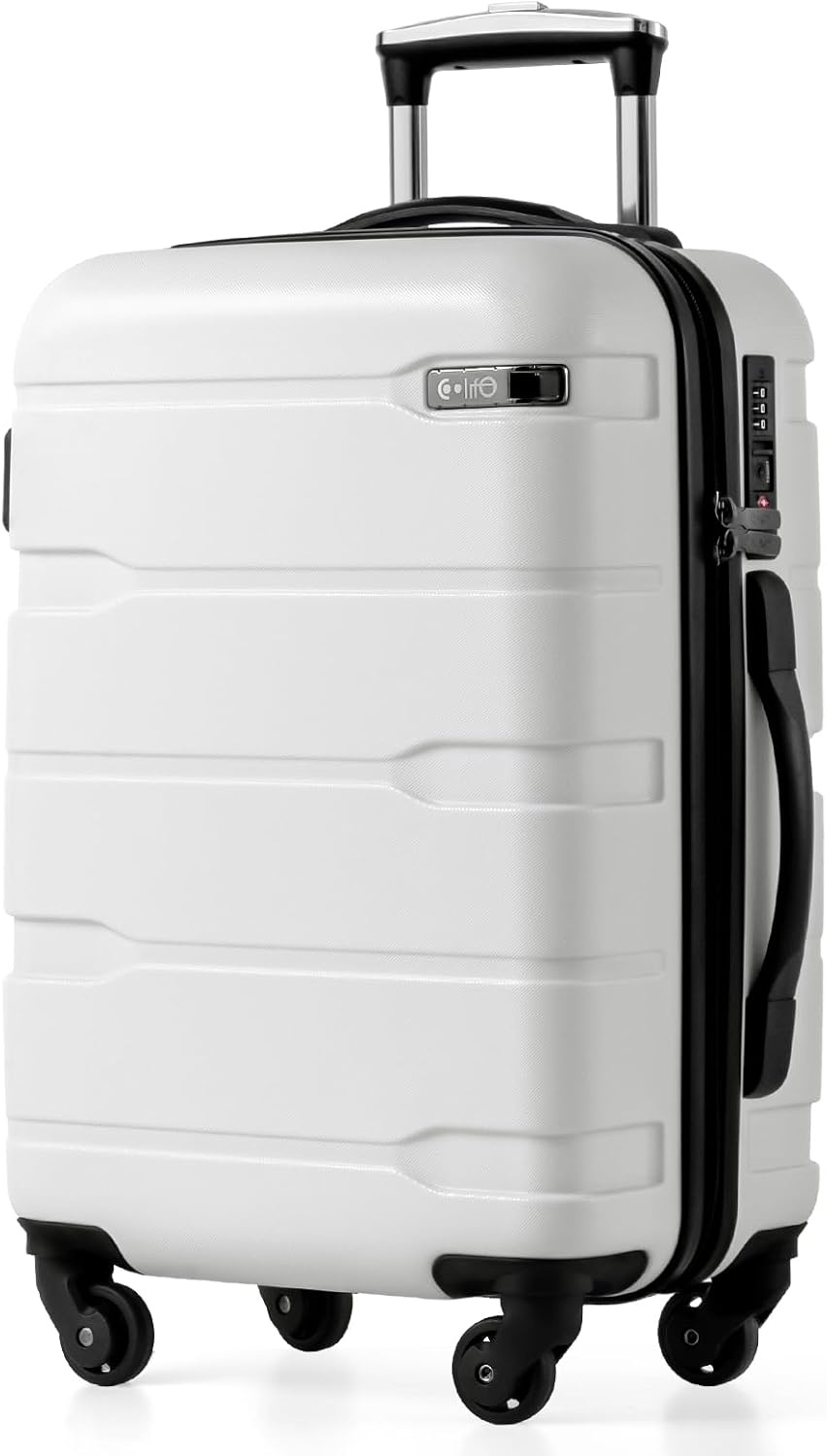 image:imageCoolife Medium Checked Luggage Hardside Suitcase with Spinner Wheels 24in Lightweight ABSPC Rolling Travel Suitcase with TSA Lock Spinner Wheels Durable Zipper CharcoalWhite