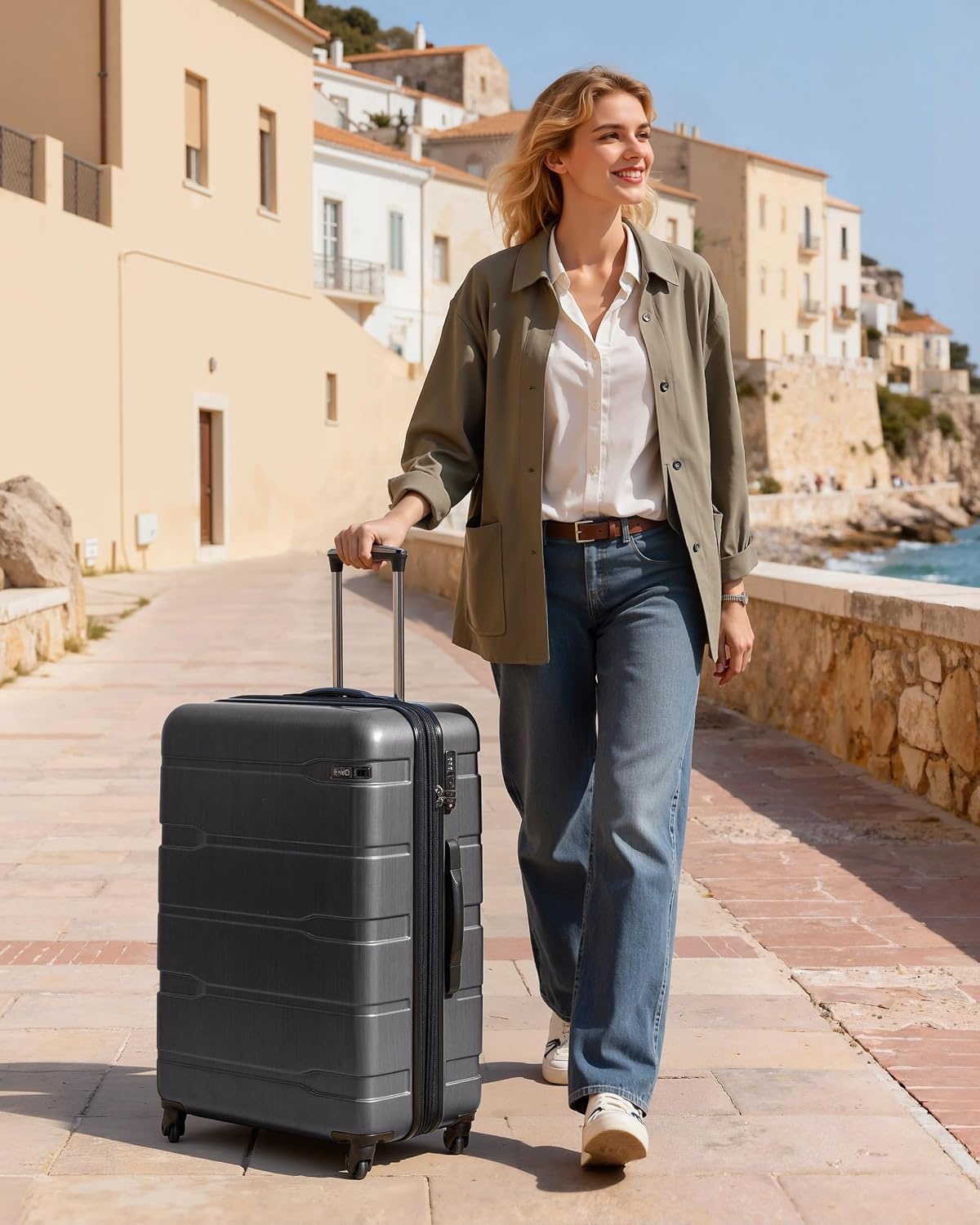 image:imageCoolife Medium Checked Luggage Hardside Suitcase with Spinner Wheels 24in Lightweight ABSPC Rolling Travel Suitcase with TSA Lock Spinner Wheels Durable Zipper CharcoalCharcoal