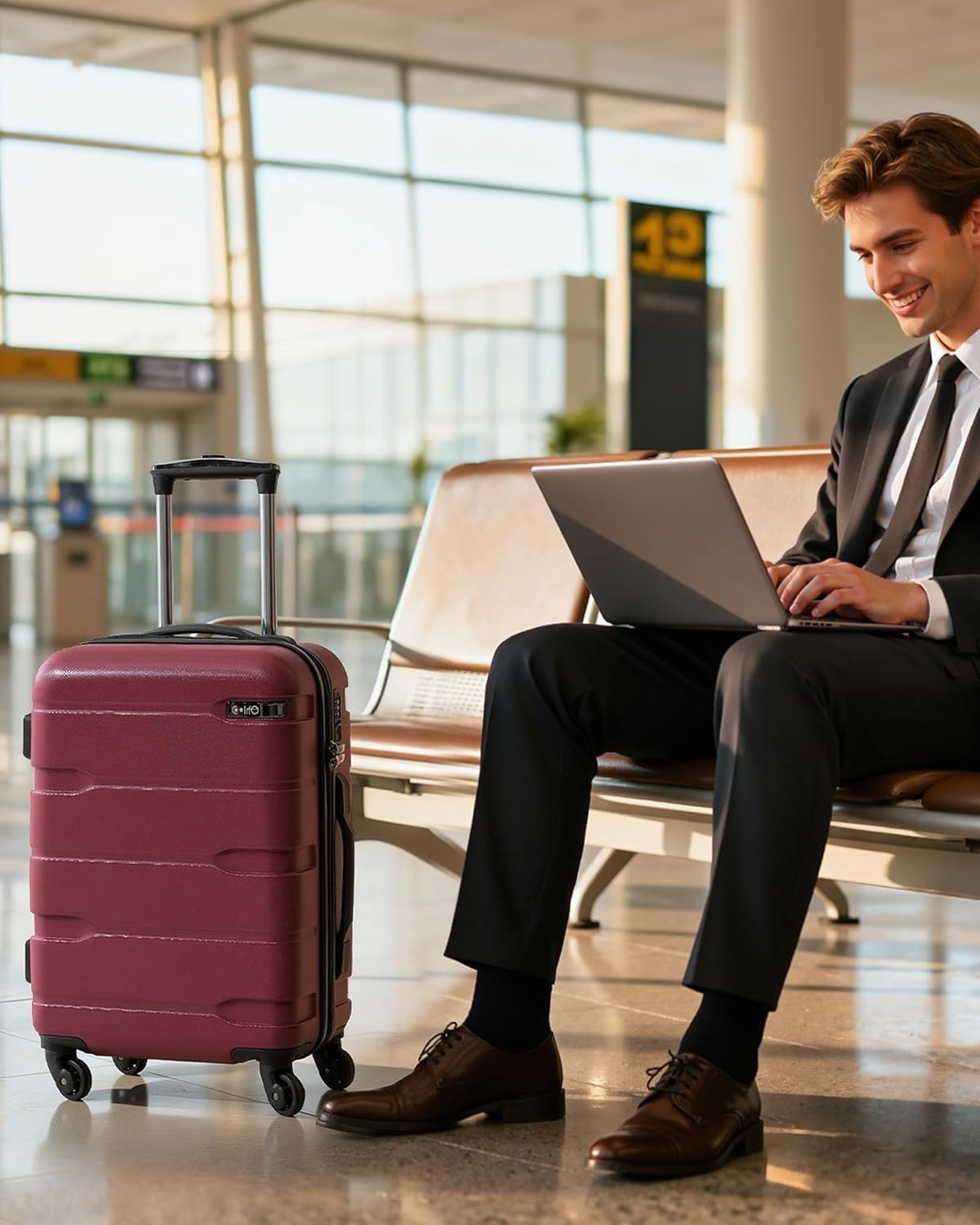 image:imageCoolife Medium Checked Luggage Hardside Suitcase with Spinner Wheels 24in Lightweight ABSPC Rolling Travel Suitcase with TSA Lock Spinner Wheels Durable Zipper CharcoalRadiant Pink