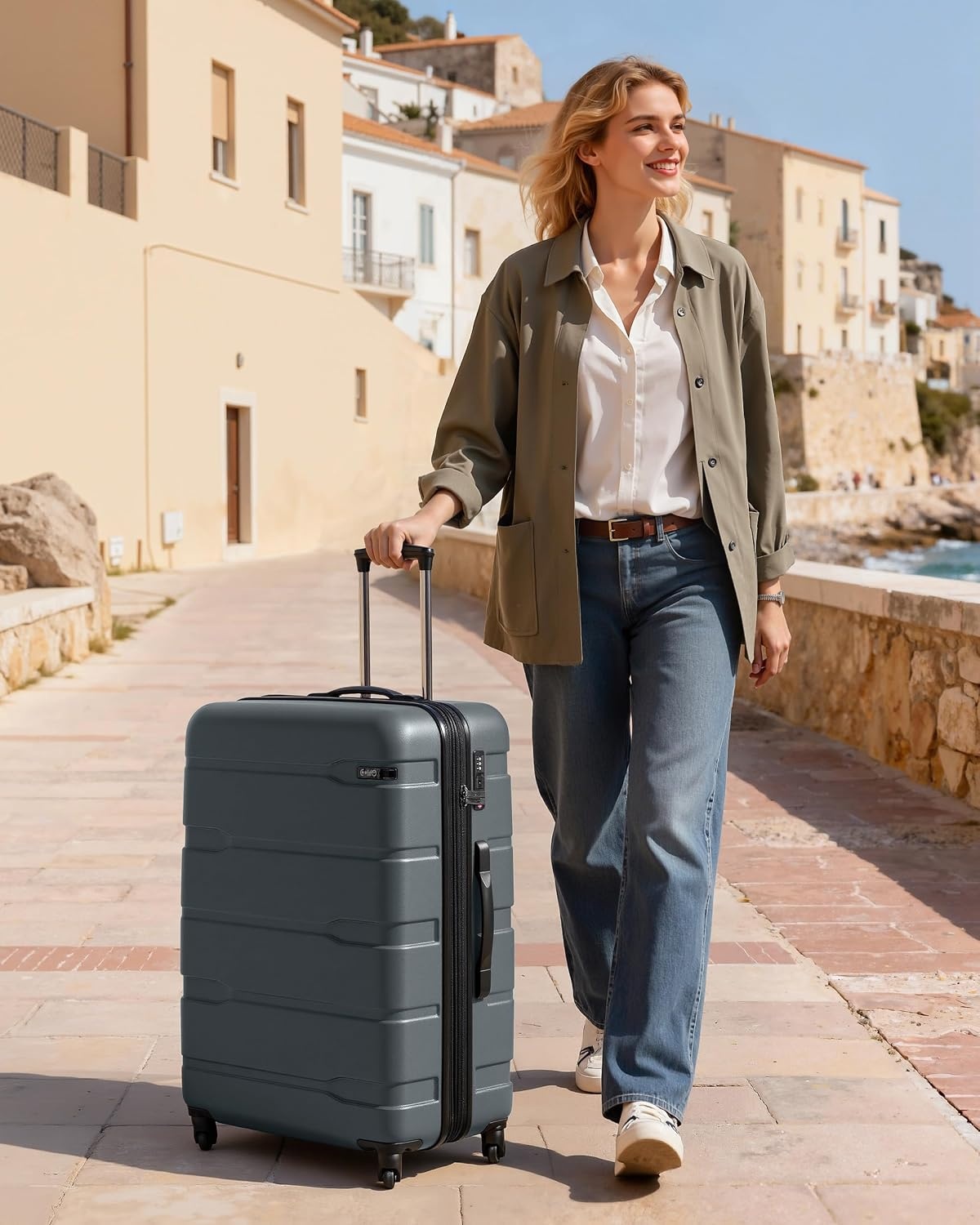 image:imageCoolife Medium Checked Luggage Hardside Suitcase with Spinner Wheels 24in Lightweight ABSPC Rolling Travel Suitcase with TSA Lock Spinner Wheels Durable Zipper CharcoalTeal