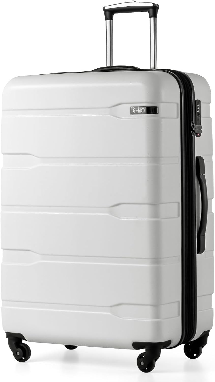 image:imageCoolife Medium Checked Luggage Hardside Suitcase with Spinner Wheels 24in Lightweight ABSPC Rolling Travel Suitcase with TSA Lock Spinner Wheels Durable Zipper CharcoalWhite