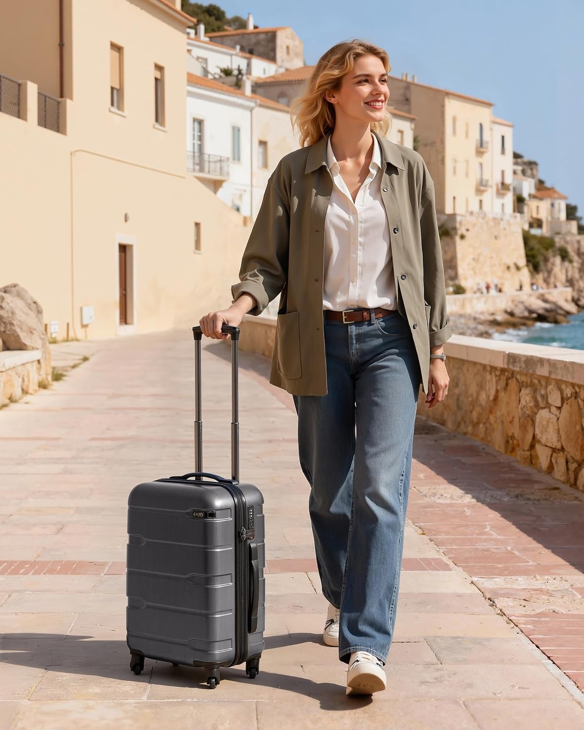 image:imageCoolife Medium Checked Luggage Hardside Suitcase with Spinner Wheels 24in Lightweight ABSPC Rolling Travel Suitcase with TSA Lock Spinner Wheels Durable Zipper CharcoalCharcoal