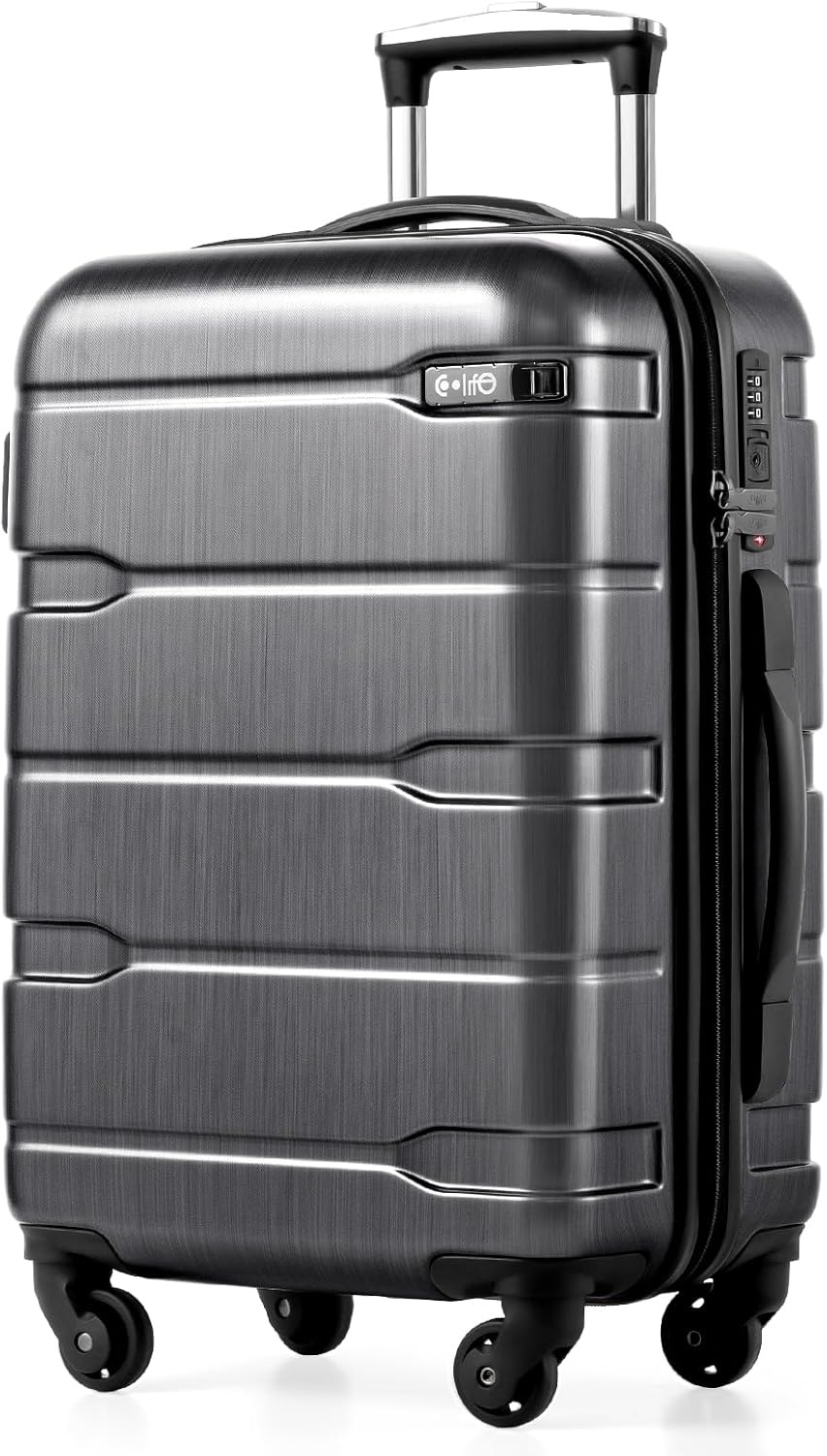 image:imageCoolife Medium Checked Luggage Hardside Suitcase with Spinner Wheels 24in Lightweight ABSPC Rolling Travel Suitcase with TSA Lock Spinner Wheels Durable Zipper CharcoalCharcoal