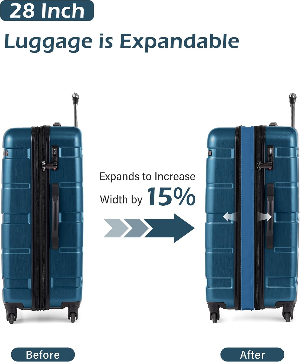 image:imageCoolife Medium Checked Luggage Hardside Suitcase with Spinner Wheels 24in Lightweight ABSPC Rolling Travel Suitcase with TSA Lock Spinner Wheels Durable Zipper CharcoalCaribbean Blue