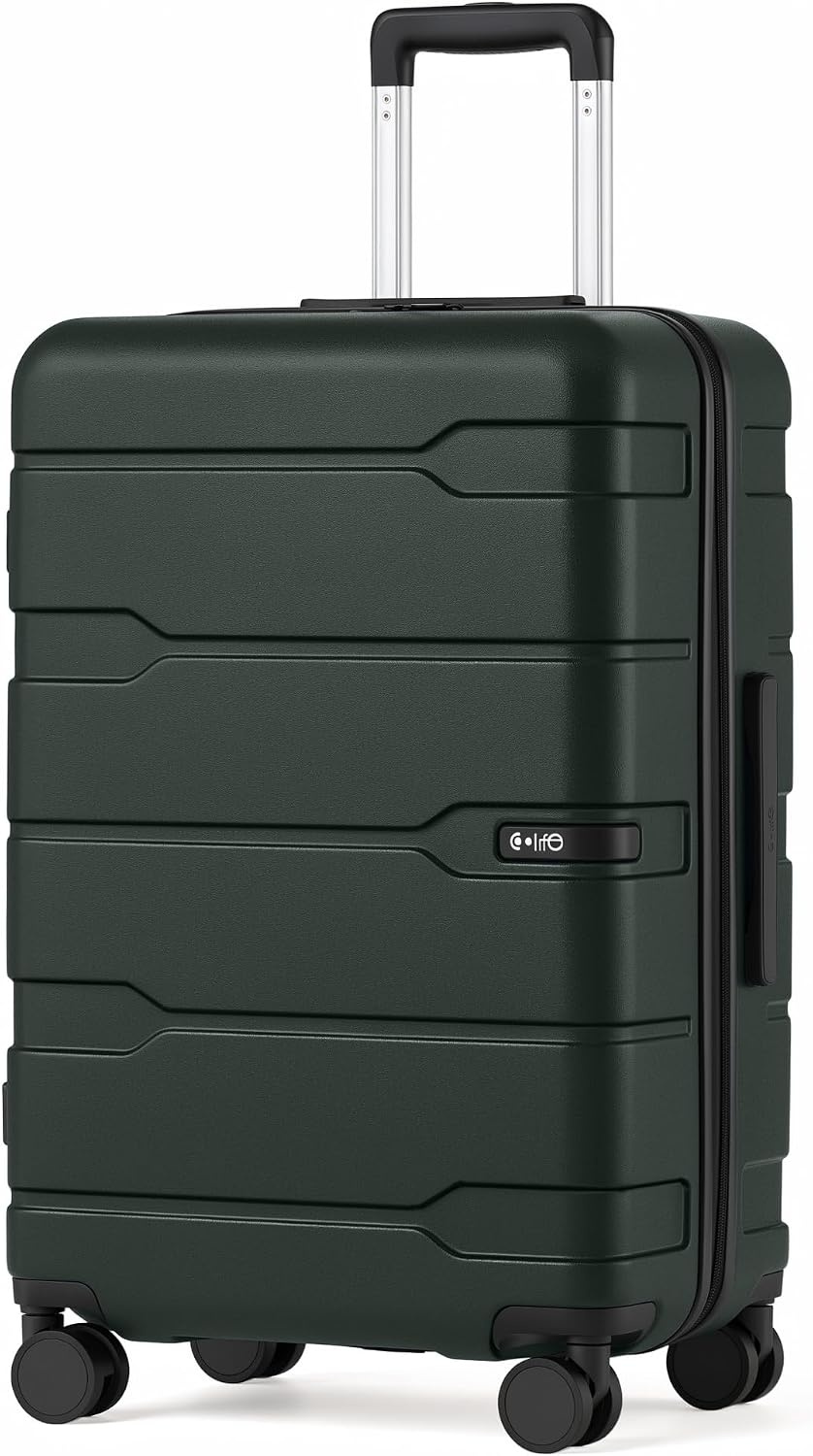 image:imageCoolife Medium Checked Luggage Hardside Suitcase with Spinner Wheels 24in Lightweight ABSPC Rolling Travel Suitcase with TSA Lock Spinner Wheels Durable Zipper CharcoalVintage Olive20