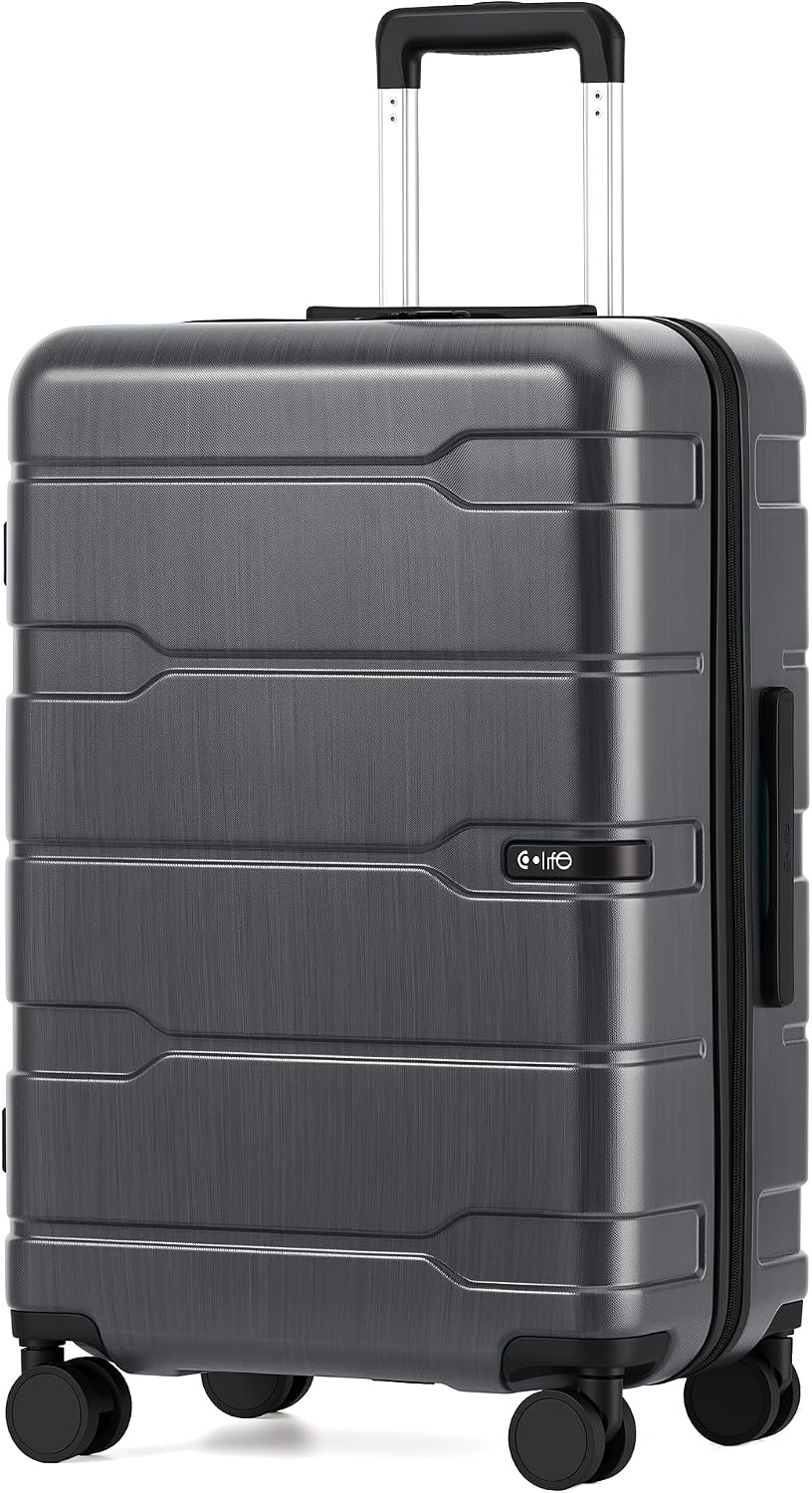image:imageCoolife Medium Checked Luggage Hardside Suitcase with Spinner Wheels 24in Lightweight ABSPC Rolling Travel Suitcase with TSA Lock Spinner Wheels Durable Zipper CharcoalCharcoalNew20