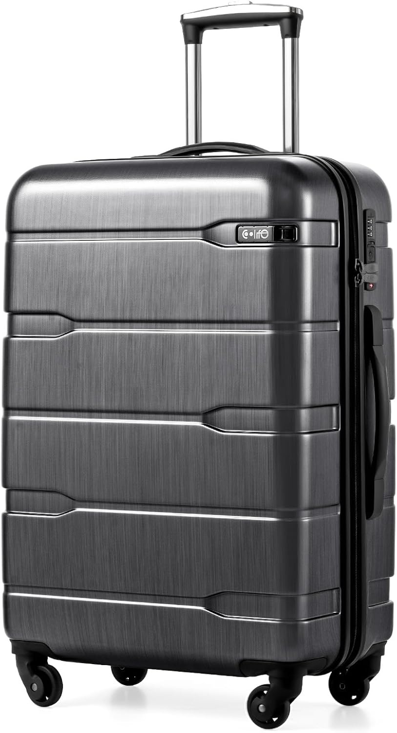 image:imageCoolife Medium Checked Luggage Hardside Suitcase with Spinner Wheels 24in Lightweight ABSPC Rolling Travel Suitcase with TSA Lock Spinner Wheels Durable Zipper CharcoalCharcoal