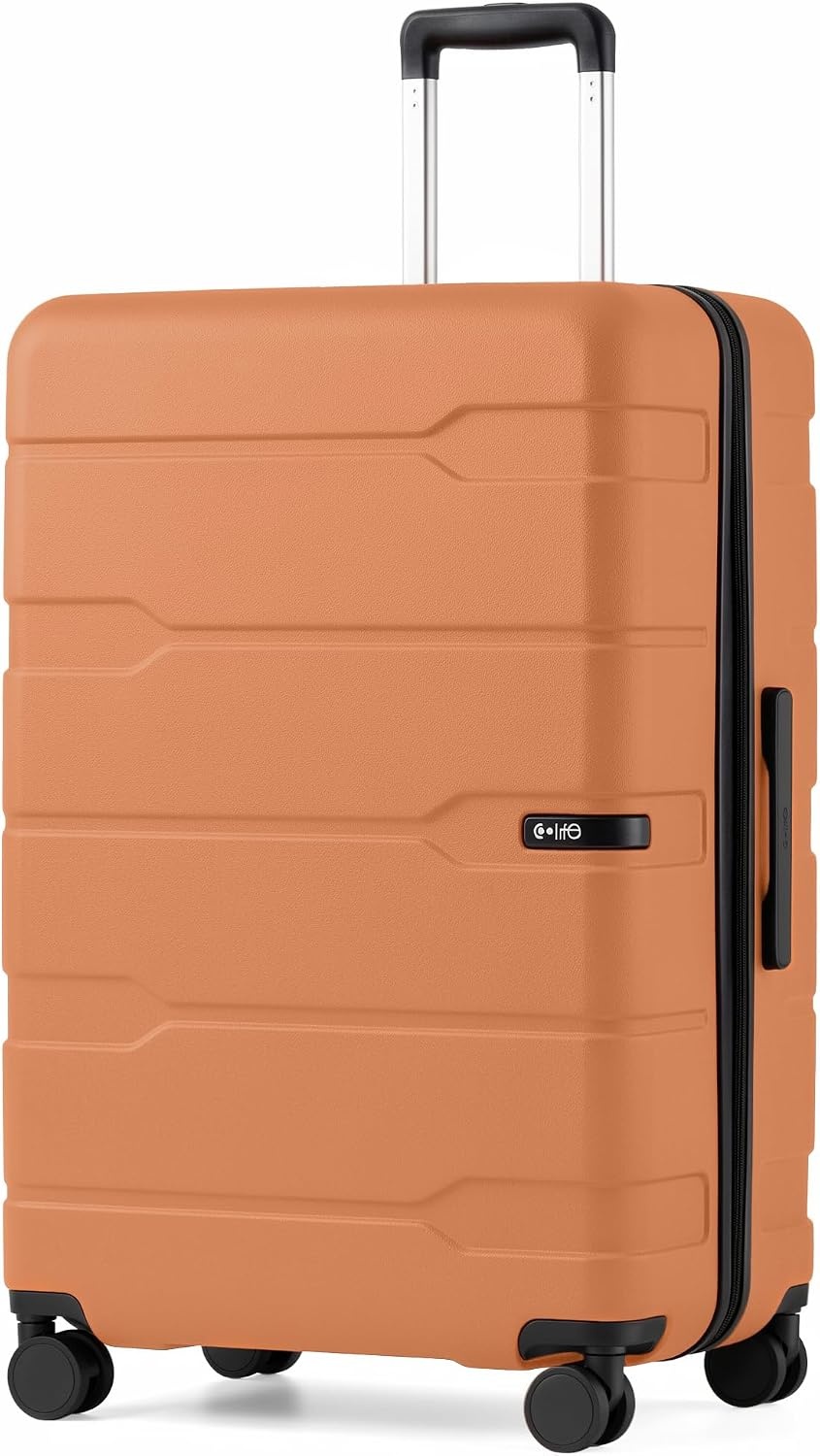 image:imageCoolife Medium Checked Luggage Hardside Suitcase with Spinner Wheels 24in Lightweight ABSPC Rolling Travel Suitcase with TSA Lock Spinner Wheels Durable Zipper CharcoalHaze Mandarin20