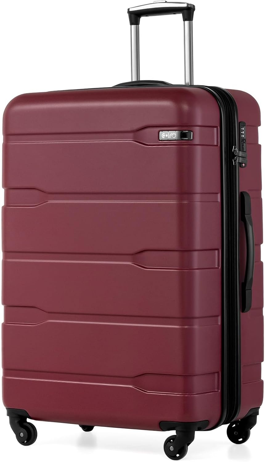 image:imageCoolife Medium Checked Luggage Hardside Suitcase with Spinner Wheels 24in Lightweight ABSPC Rolling Travel Suitcase with TSA Lock Spinner Wheels Durable Zipper CharcoalRadiant Pink