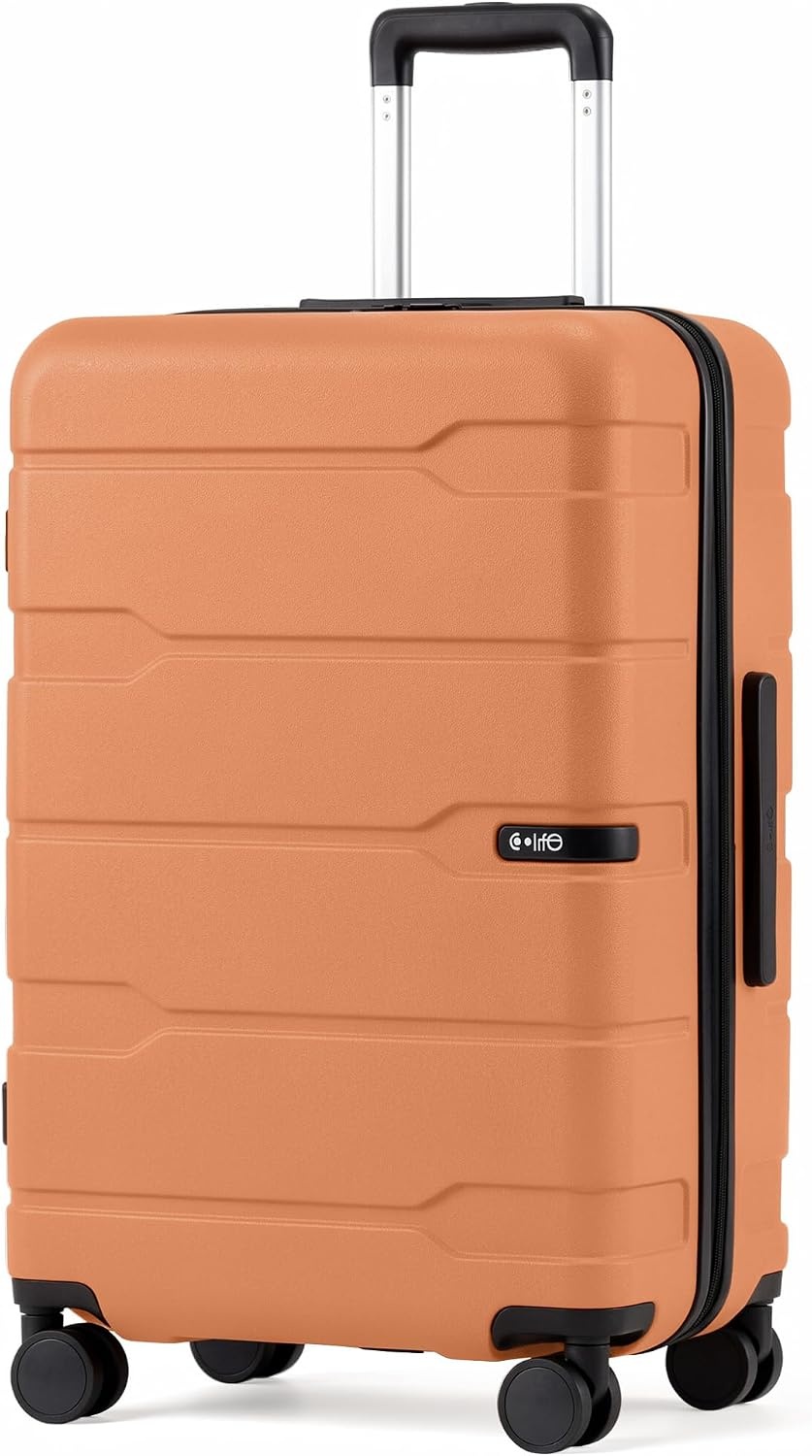 image:imageCoolife Medium Checked Luggage Hardside Suitcase with Spinner Wheels 24in Lightweight ABSPC Rolling Travel Suitcase with TSA Lock Spinner Wheels Durable Zipper CharcoalHaze Mandarin20