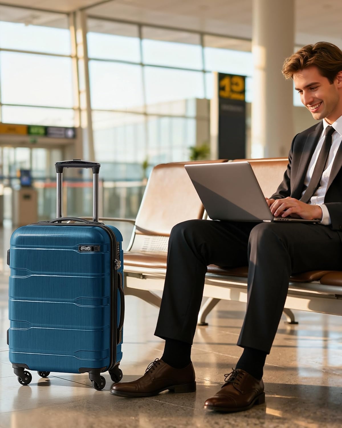 image:imageCoolife Medium Checked Luggage Hardside Suitcase with Spinner Wheels 24in Lightweight ABSPC Rolling Travel Suitcase with TSA Lock Spinner Wheels Durable Zipper CharcoalCaribbean Blue