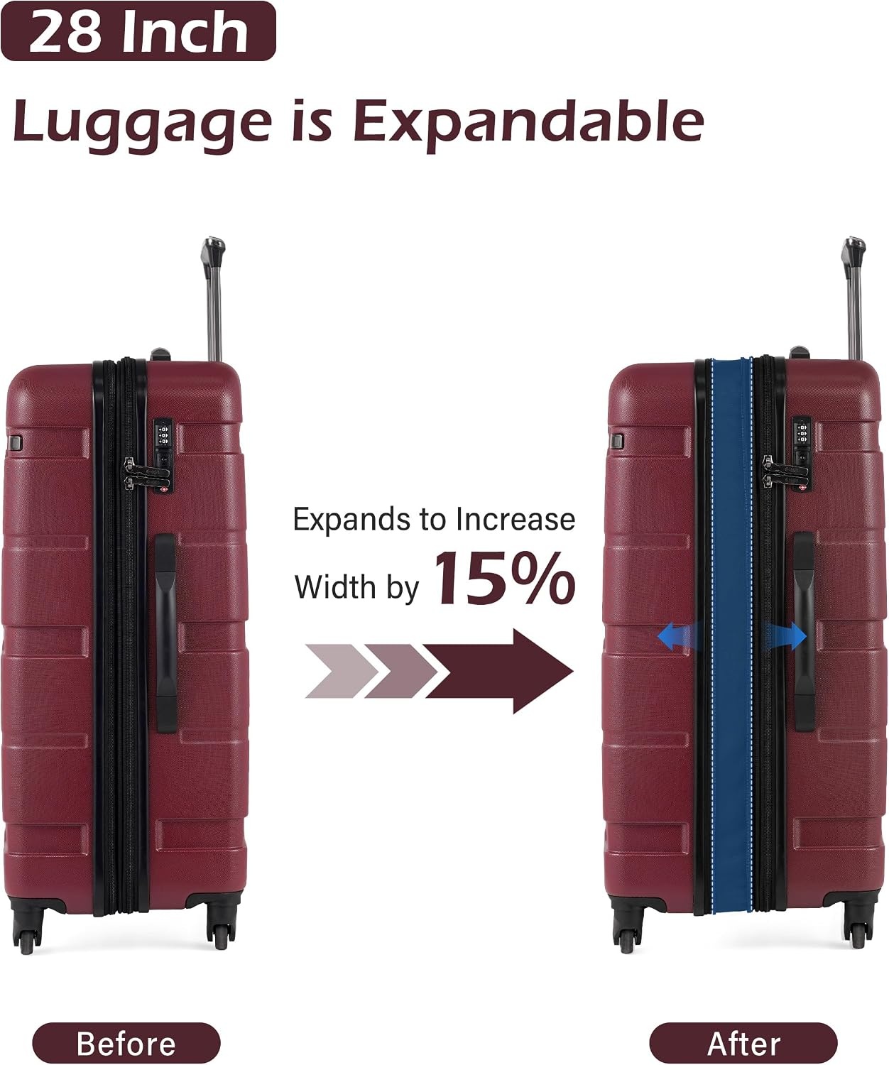 image:imageCoolife Medium Checked Luggage Hardside Suitcase with Spinner Wheels 24in Lightweight ABSPC Rolling Travel Suitcase with TSA Lock Spinner Wheels Durable Zipper CharcoalRadiant Pink
