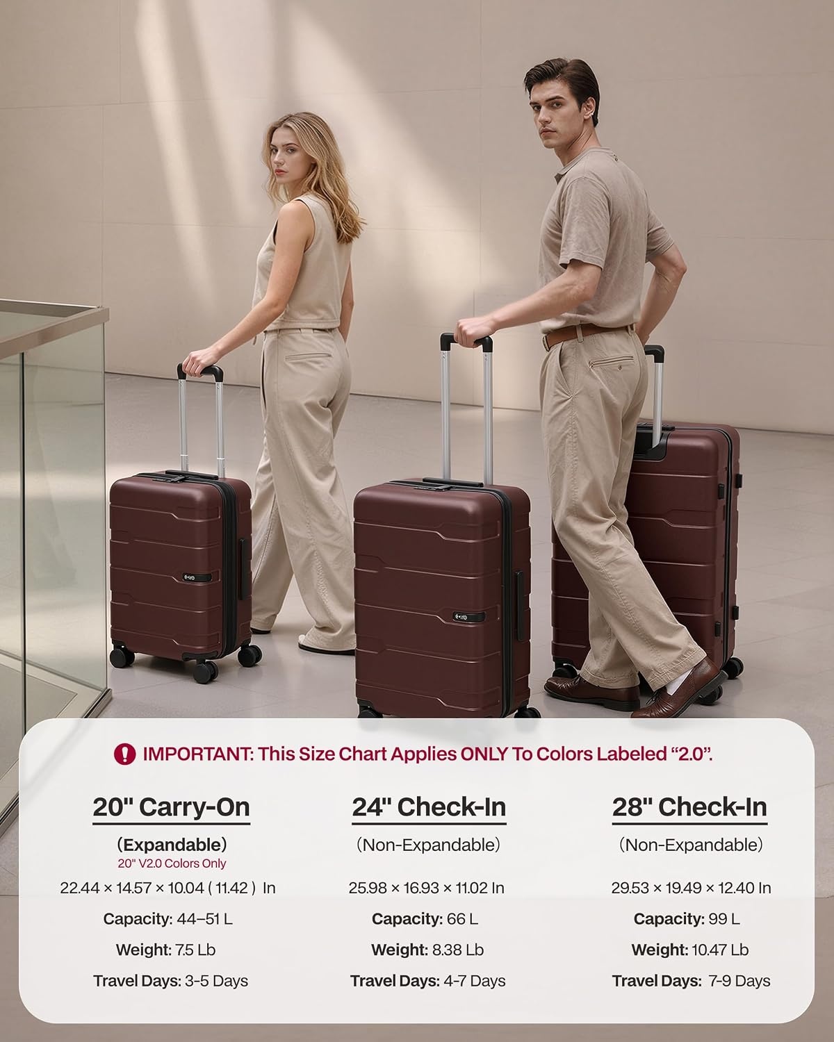 image:imageCoolife Medium Checked Luggage Hardside Suitcase with Spinner Wheels 24in Lightweight ABSPC Rolling Travel Suitcase with TSA Lock Spinner Wheels Durable Zipper CharcoalWine Red20