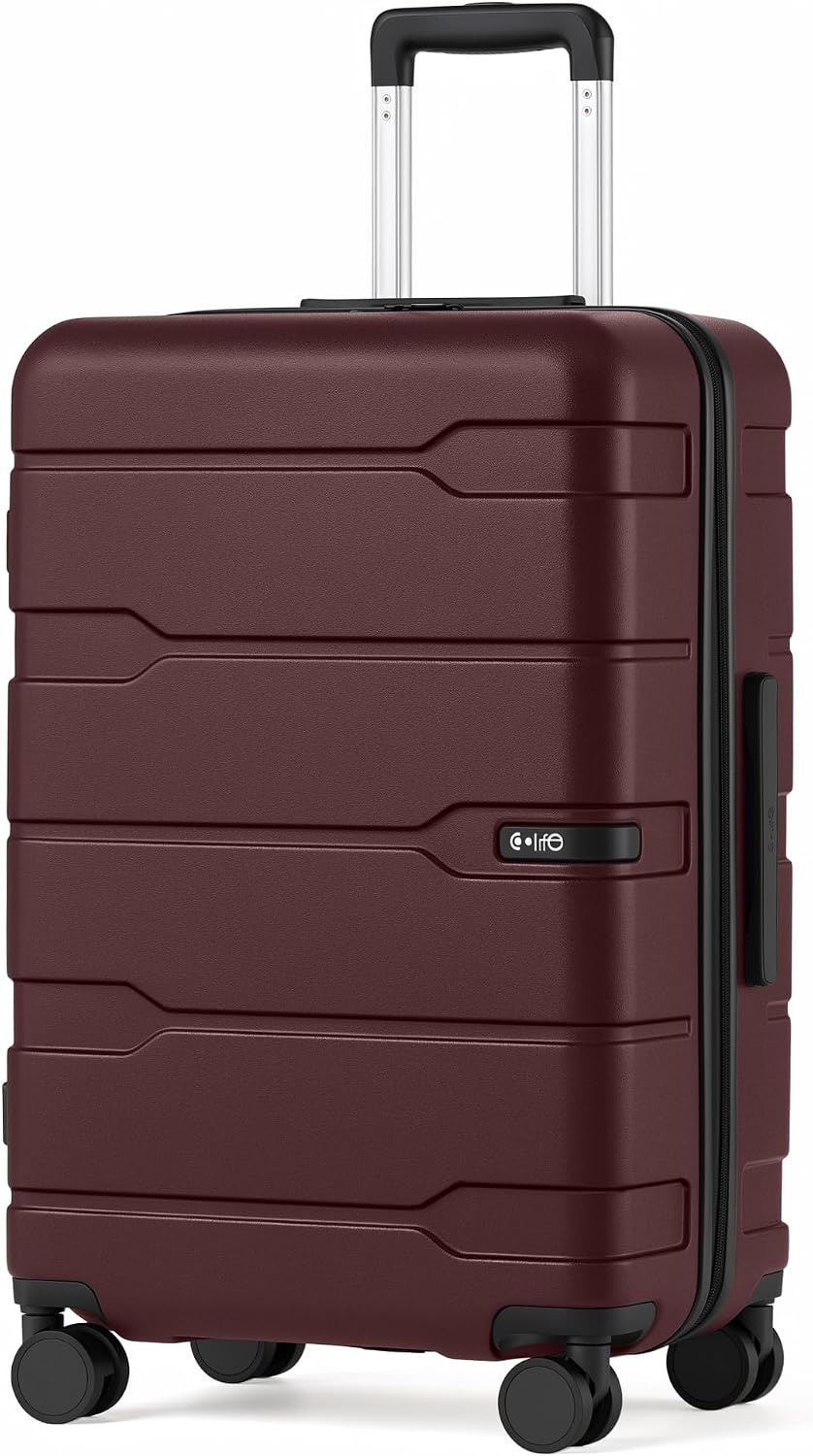 image:imageCoolife Medium Checked Luggage Hardside Suitcase with Spinner Wheels 24in Lightweight ABSPC Rolling Travel Suitcase with TSA Lock Spinner Wheels Durable Zipper CharcoalWine Red20
