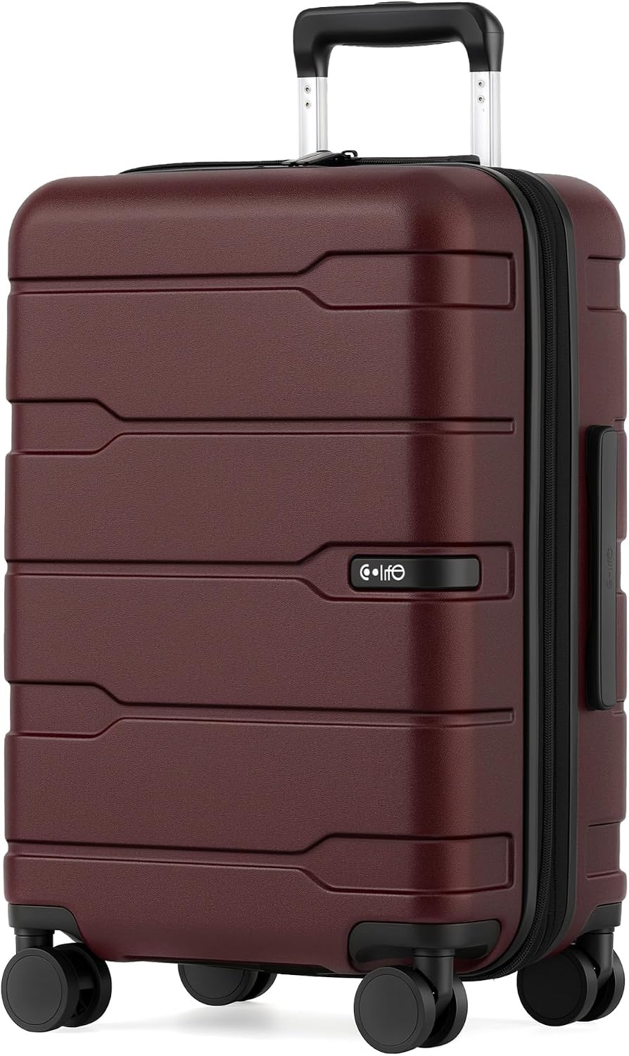 image:imageCoolife Medium Checked Luggage Hardside Suitcase with Spinner Wheels 24in Lightweight ABSPC Rolling Travel Suitcase with TSA Lock Spinner Wheels Durable Zipper CharcoalWine Red20