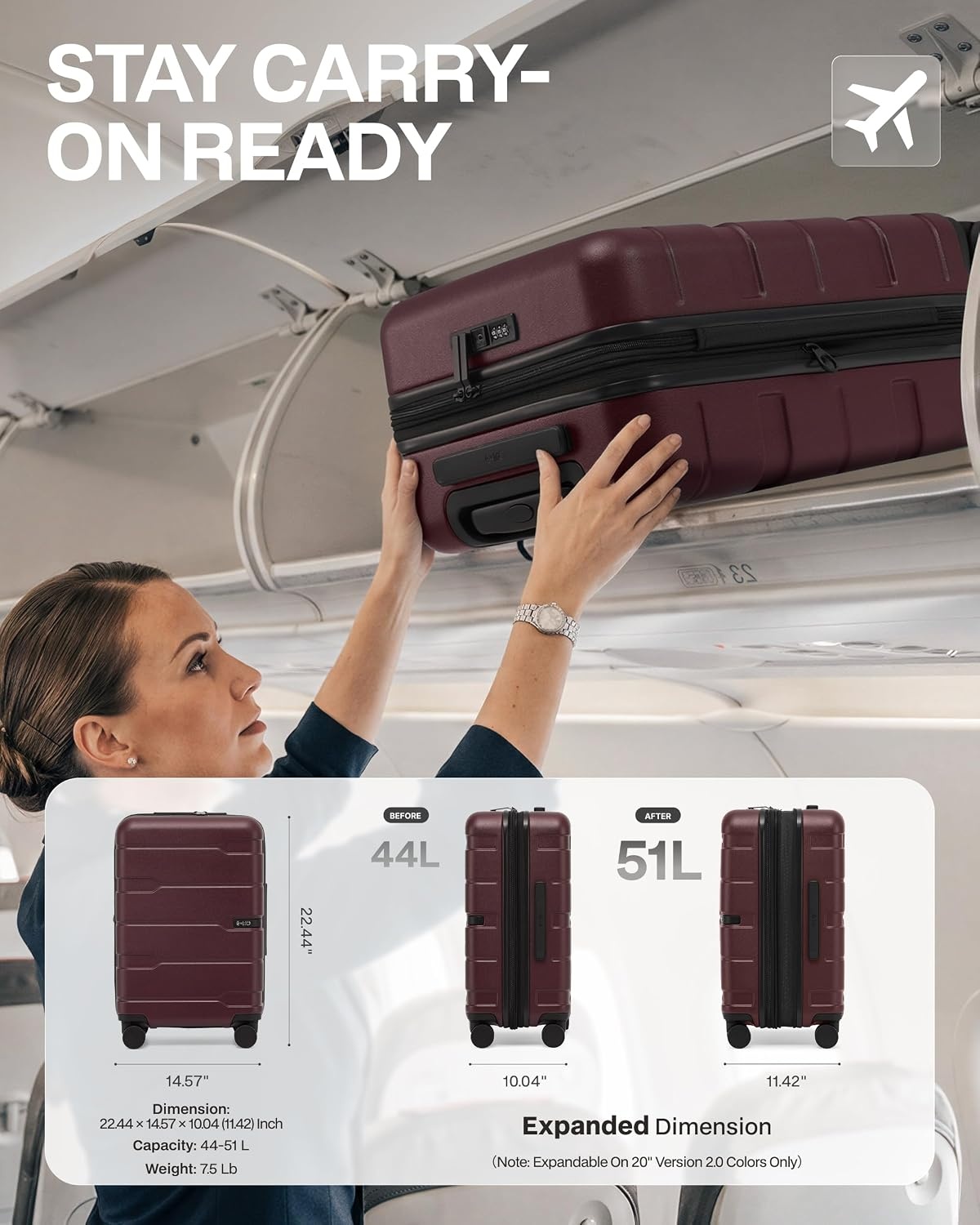 image:imageCoolife Medium Checked Luggage Hardside Suitcase with Spinner Wheels 24in Lightweight ABSPC Rolling Travel Suitcase with TSA Lock Spinner Wheels Durable Zipper CharcoalWine Red20