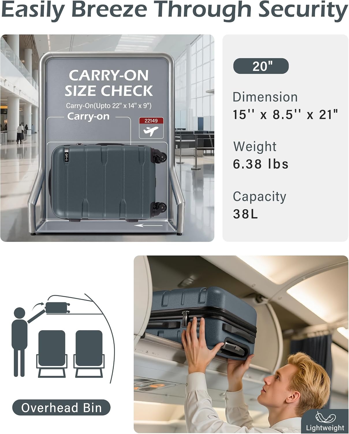 image:imageCoolife Medium Checked Luggage Hardside Suitcase with Spinner Wheels 24in Lightweight ABSPC Rolling Travel Suitcase with TSA Lock Spinner Wheels Durable Zipper CharcoalTeal