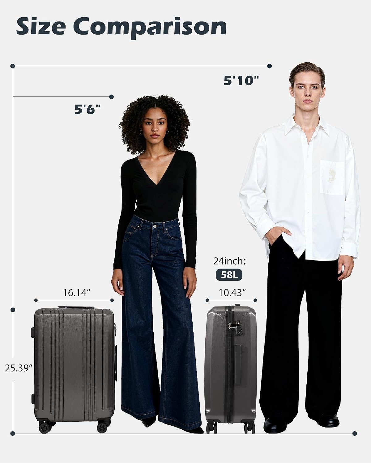 image:imageCoolife PCABS Hardshell Luggage TSA Lock Spinner Wheels 24in Checked PCABS hardshell scratchresistant 360 silent spinner wheels YKK zippers TSA lock aluminum handlegrey