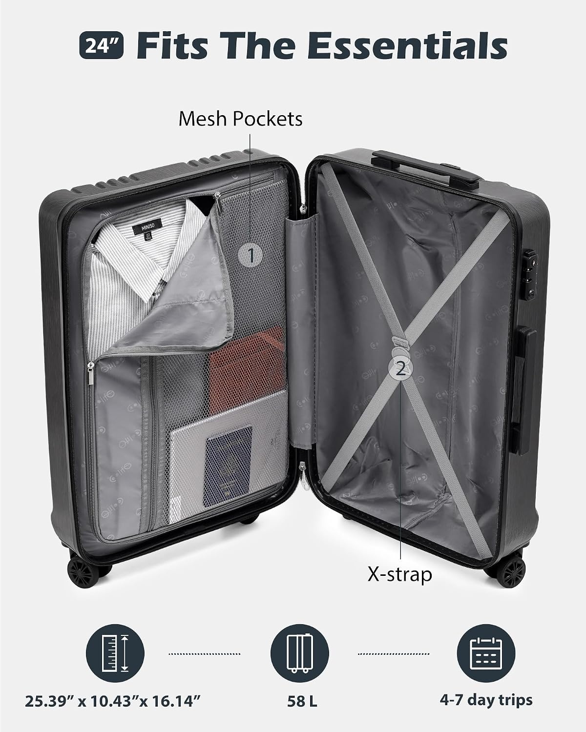 image:imageCoolife PCABS Hardshell Luggage TSA Lock Spinner Wheels 24in Checked PCABS hardshell scratchresistant 360 silent spinner wheels YKK zippers TSA lock aluminum handleice blue