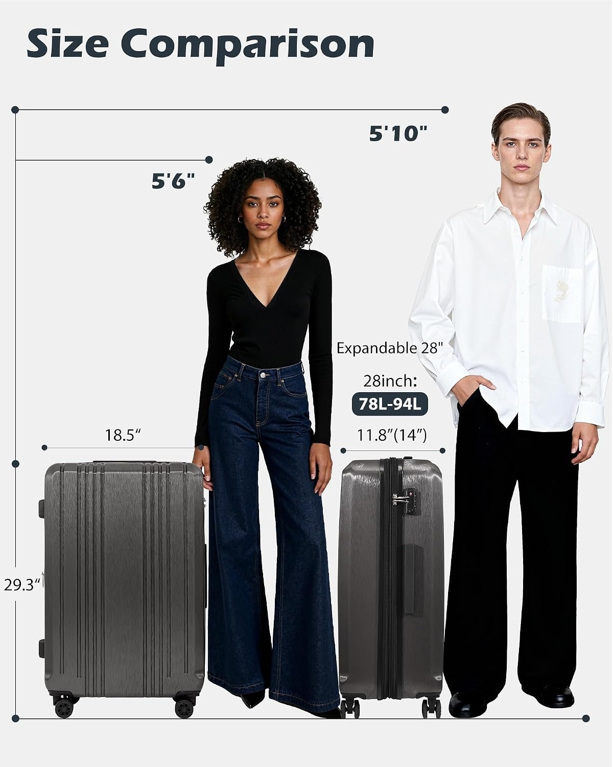 image:imageCoolife PCABS Hardshell Luggage TSA Lock Spinner Wheels 24in Checked PCABS hardshell scratchresistant 360 silent spinner wheels YKK zippers TSA lock aluminum handleice blue