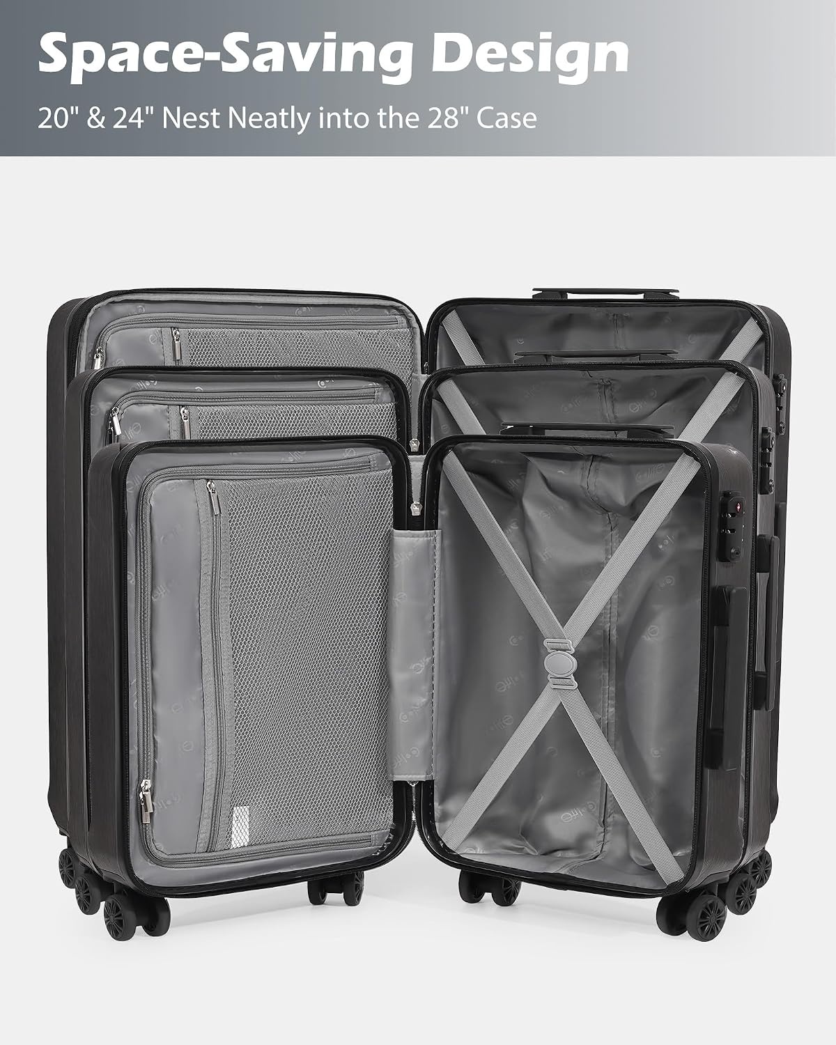 image:imageCoolife PCABS Hardshell Luggage TSA Lock Spinner Wheels 24in Checked PCABS hardshell scratchresistant 360 silent spinner wheels YKK zippers TSA lock aluminum handleice blue
