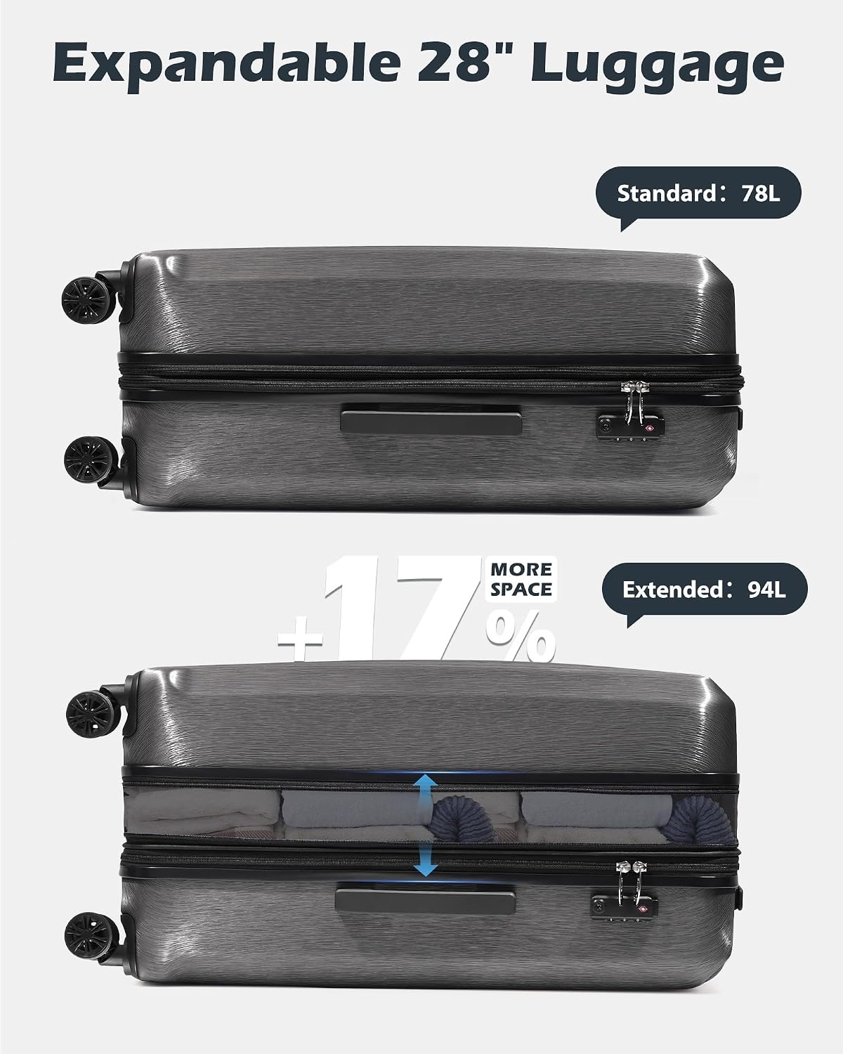 image:imageCoolife PCABS Hardshell Luggage TSA Lock Spinner Wheels 24in Checked PCABS hardshell scratchresistant 360 silent spinner wheels YKK zippers TSA lock aluminum handlegrey