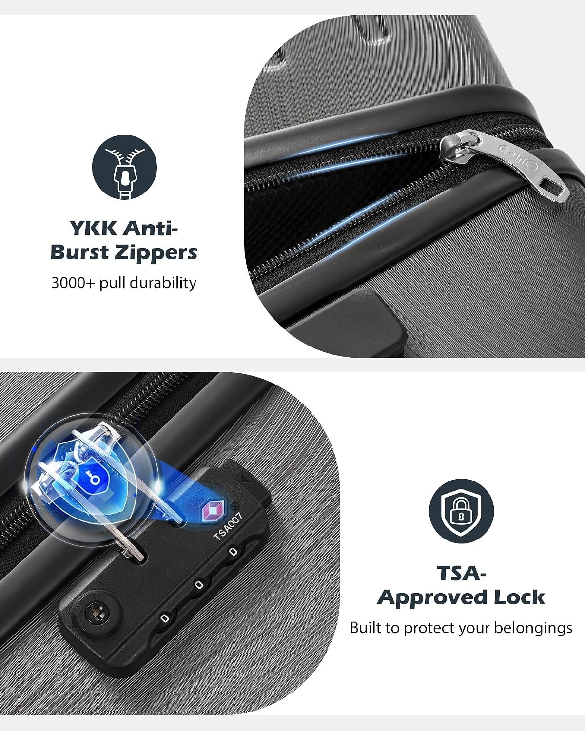 image:imageCoolife PCABS Hardshell Luggage TSA Lock Spinner Wheels 24in Checked PCABS hardshell scratchresistant 360 silent spinner wheels YKK zippers TSA lock aluminum handleice blue