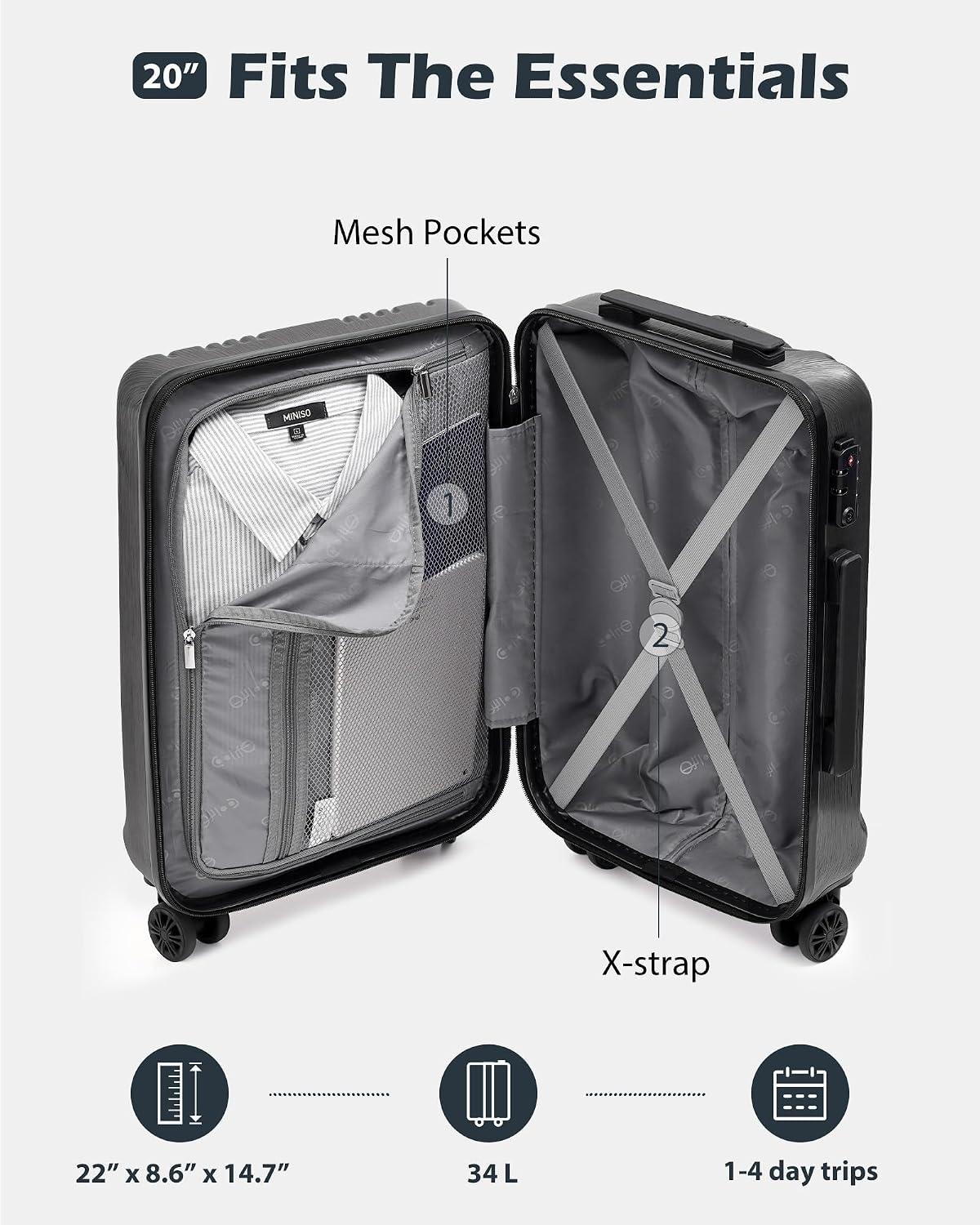 image:imageCoolife PCABS Hardshell Luggage TSA Lock Spinner Wheels 24in Checked PCABS hardshell scratchresistant 360 silent spinner wheels YKK zippers TSA lock aluminum handleice blue