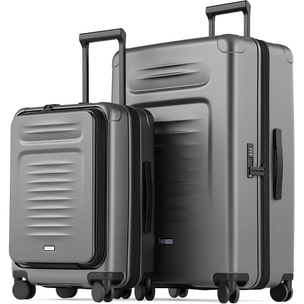 image:imageCoolife Expandable Luggage with TSA Lock 2 Piece Set Black Suitcase Set with 360 SmoothRolling Dual SpinnerDurable Hardshell SuitcasesReinforced Bottom GrooveGrey
