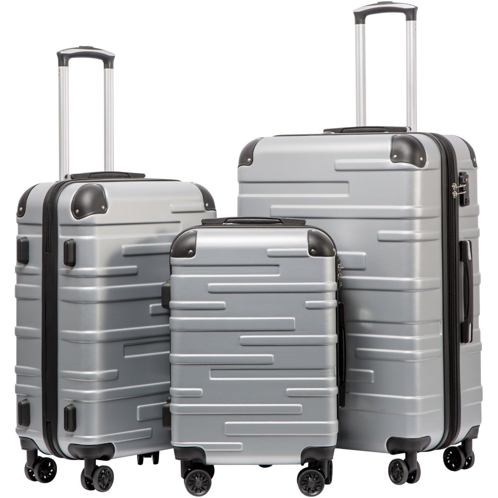 image:imageCoolife Hardside ABS Luggage TSA Lock Spinner Wheels 24in Checked ABS hardshell scratchresistant 360 silent spinner wheels YKK zippers TSA lock aluminum handlesilver
