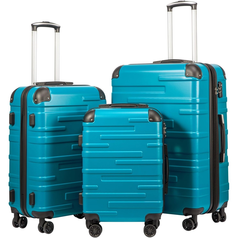 image:imageCoolife Hardside ABS Luggage TSA Lock Spinner Wheels 24in Checked  ABS hardshell scratchresistant 360 silent spinner wheels YKK zippers TSA lock aluminum handlelake blue