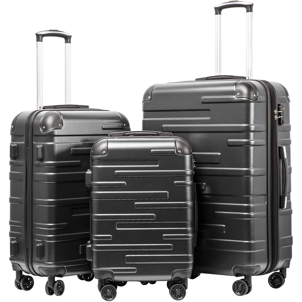 image:imageCoolife Hardside ABS Luggage TSA Lock Spinner Wheels 24in Checked ABS hardshell scratchresistant 360 silent spinner wheels YKK zippers TSA lock aluminum handleGrey