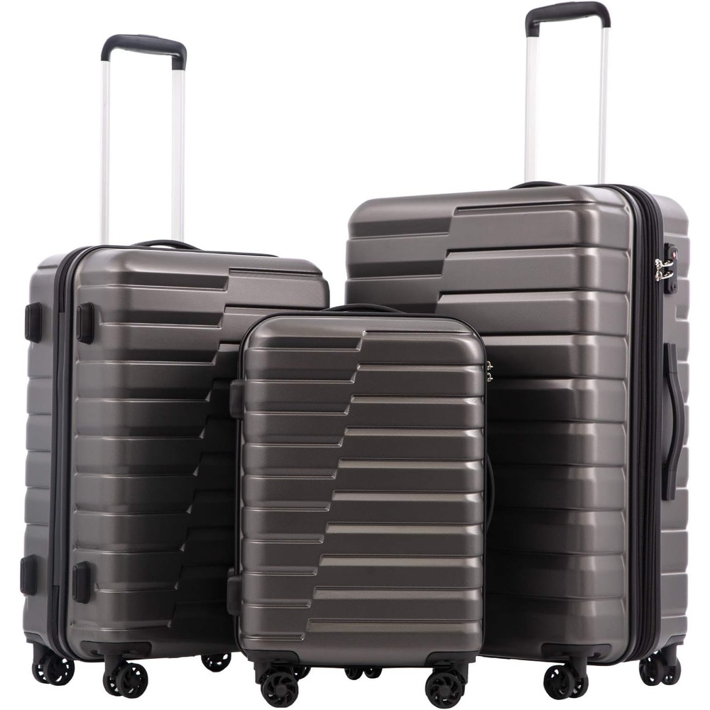 image:imageCoolife Lightweight Luggage with TSA LockMedium Checked Gray Durable Hard Shell Suitcase for Travel360 SmoothRolling Dual Spinner WheelsGray